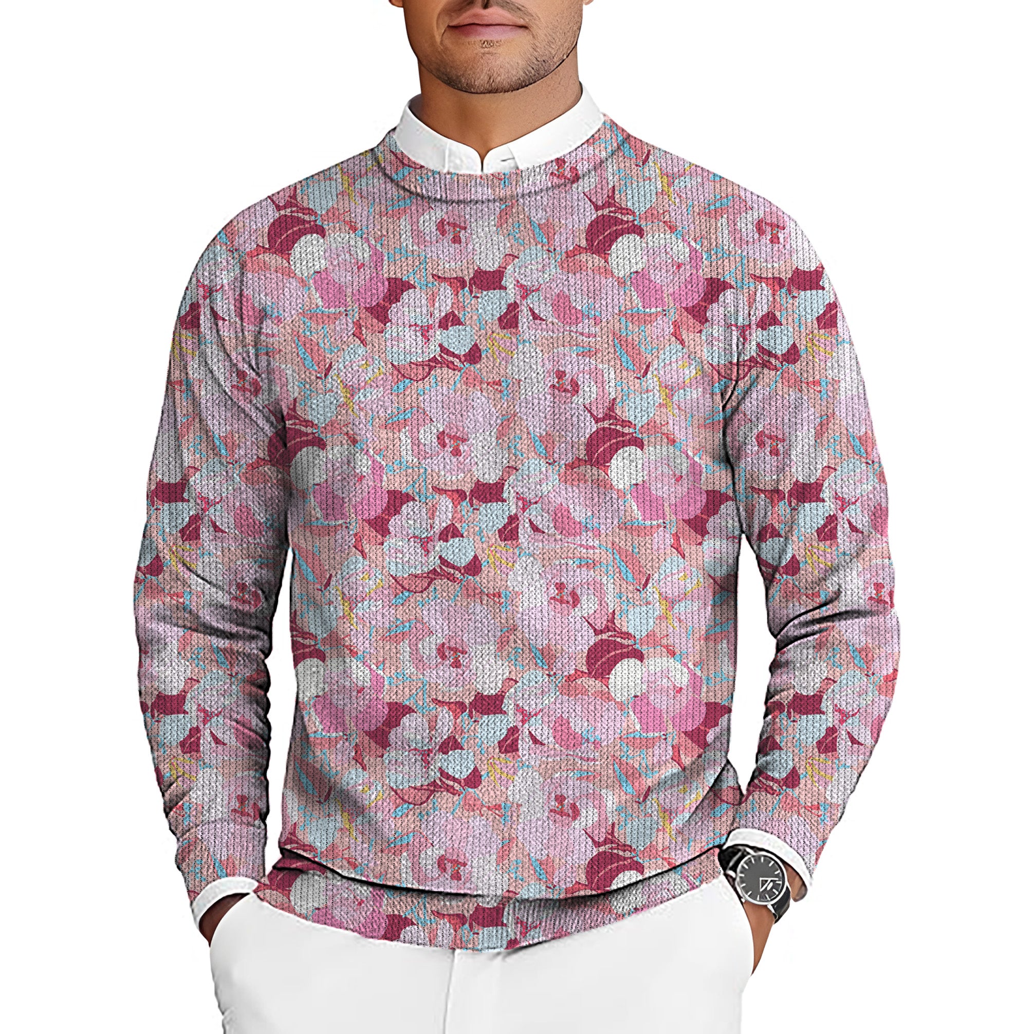 Summer Camo Men's Golf Crewneck Pullover Sweaters Ugly Sweater