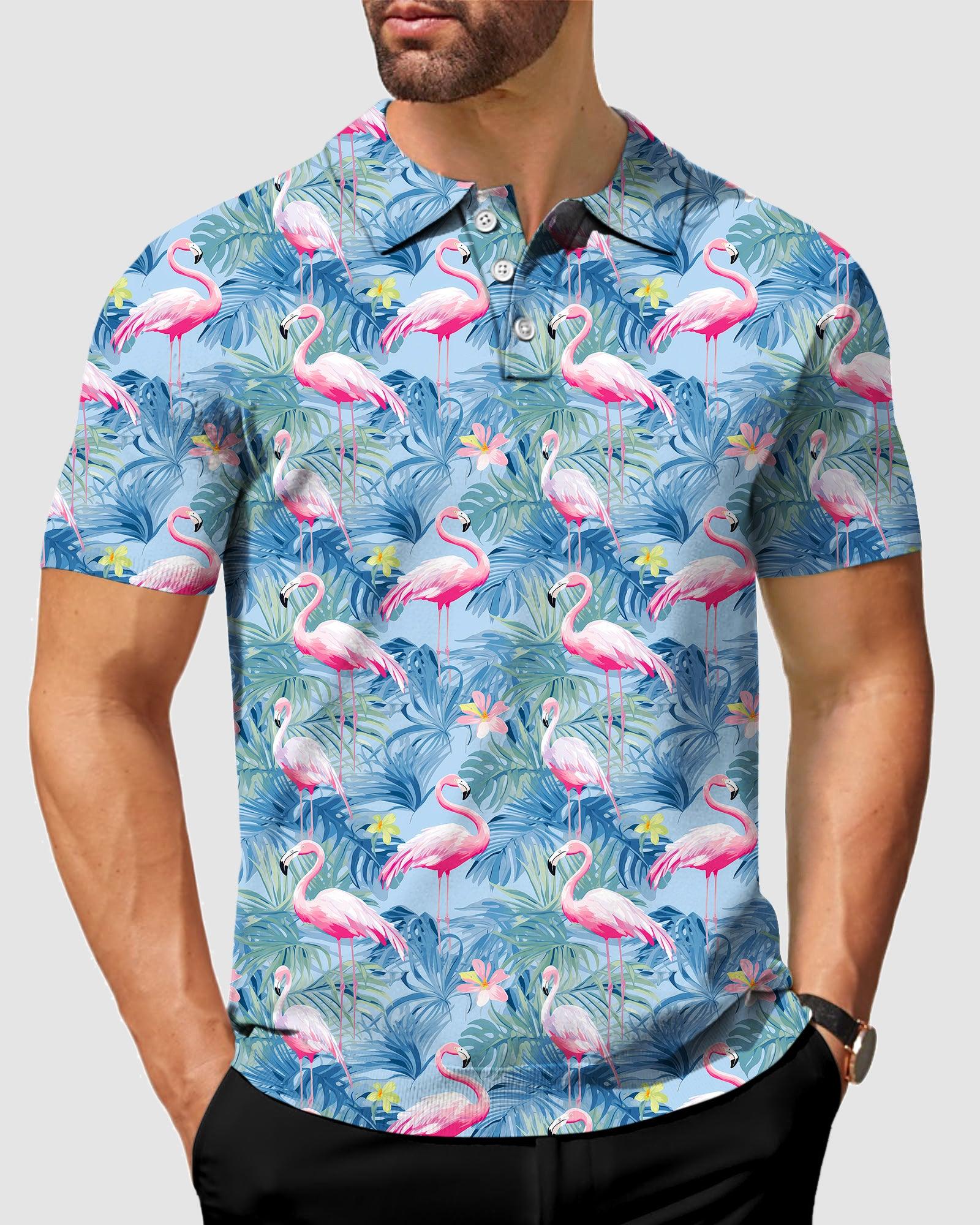 Tropical birds pink flamingo-men's golf polo