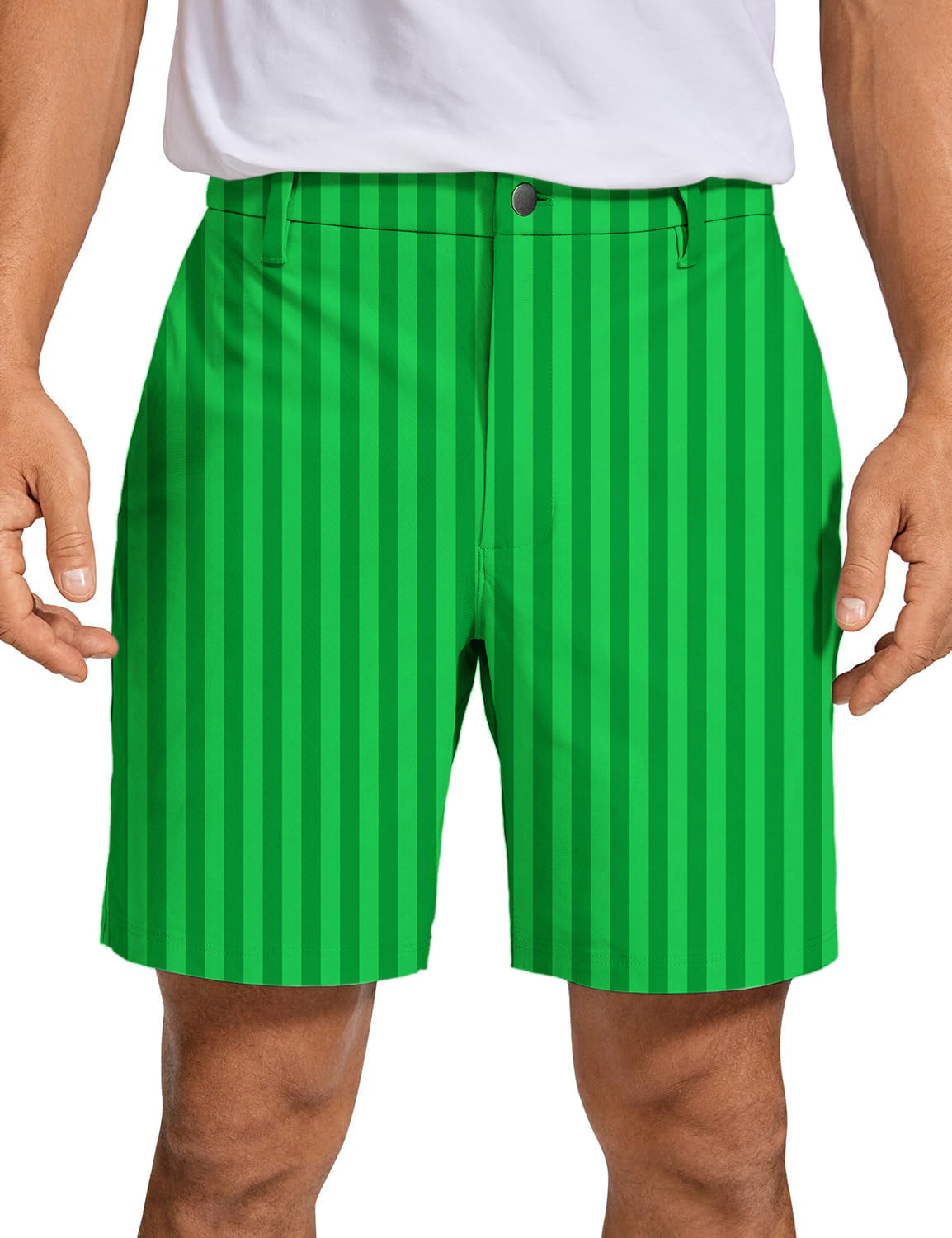 Men's green Vertical stripes Golf Shorts