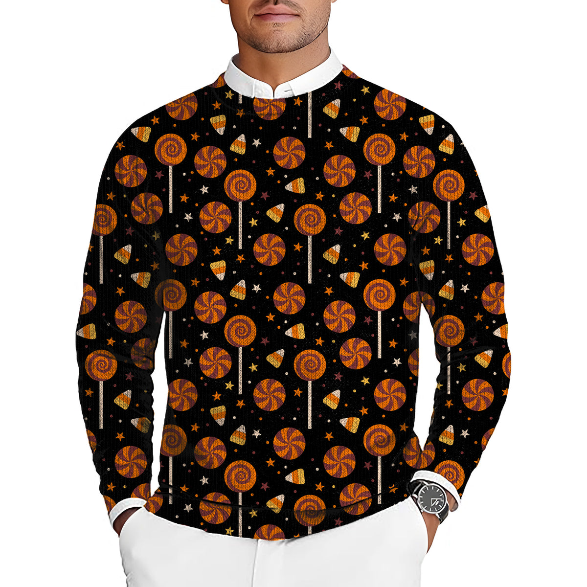 Halloween Lollipops Men's Golf Crewneck Pullover Sweaters Ugly Sweater