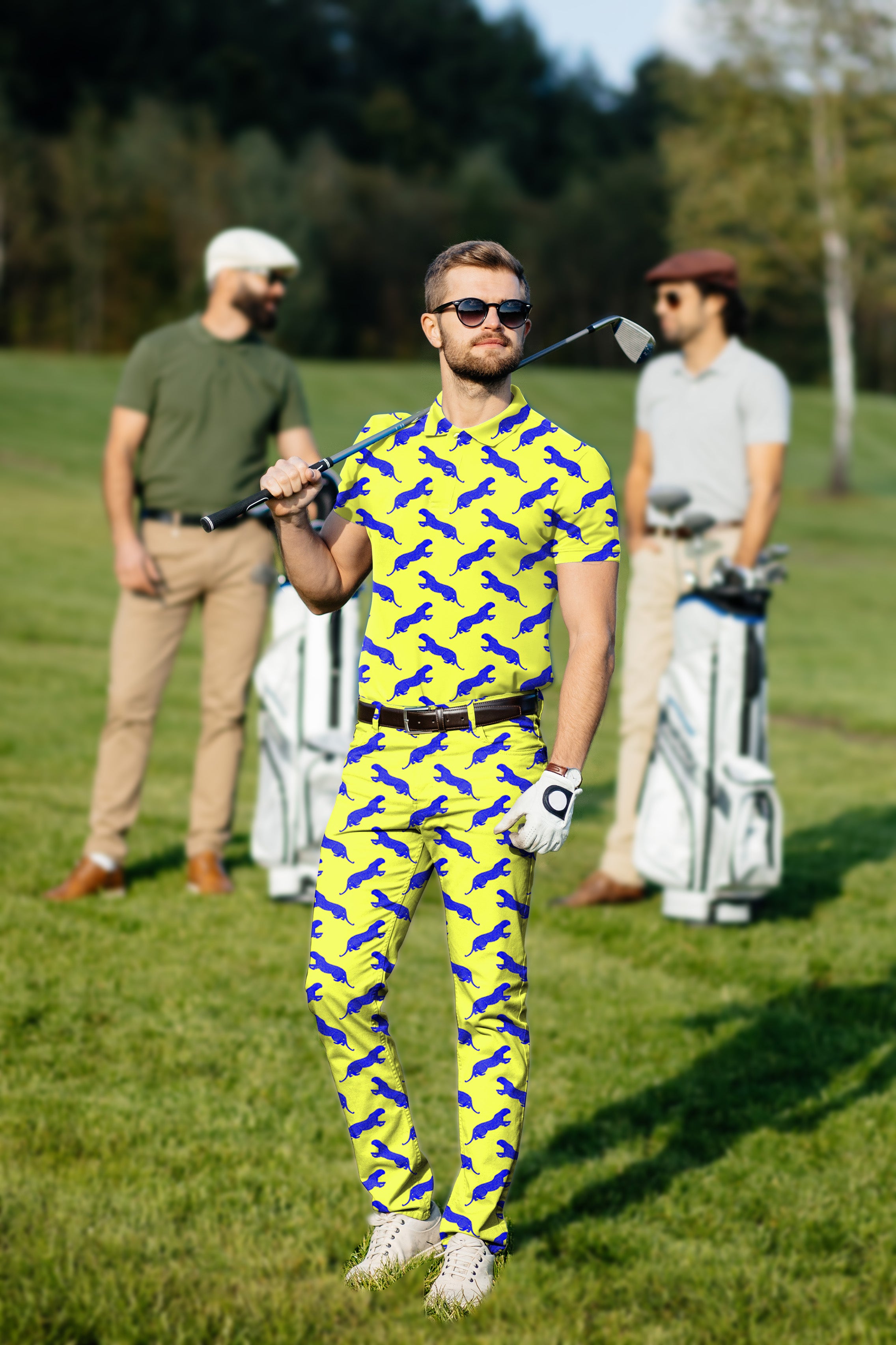 Men's Golf Set Polo+Pants blue leopard