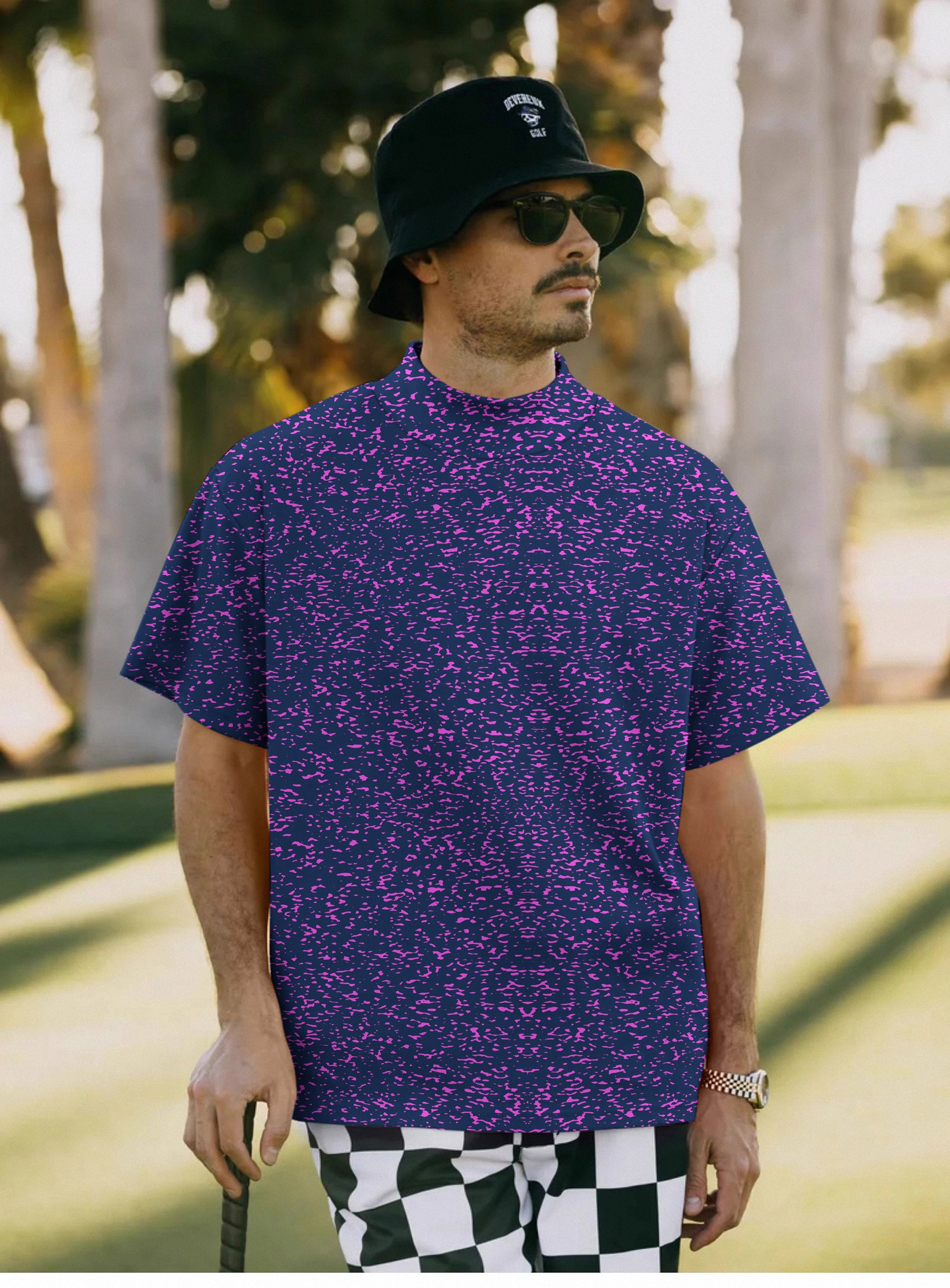 Men's Purple spots Pullover High neck Long/Short sleeve T-Shirt