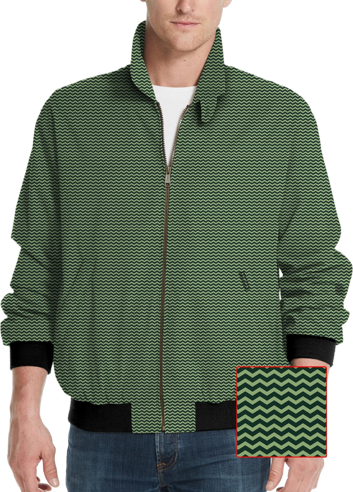 Green Waves Men's Golf Windbreaker light jacket with zigzag pattern and black cuffs