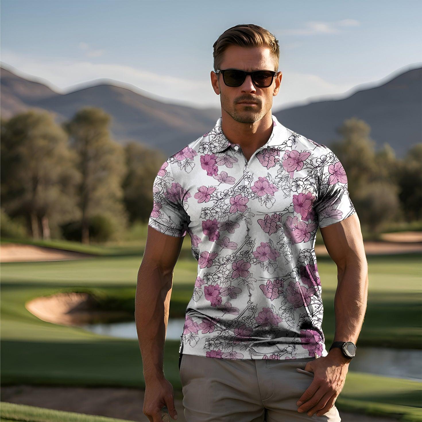 Men's golf Polo White Cherry Blossom