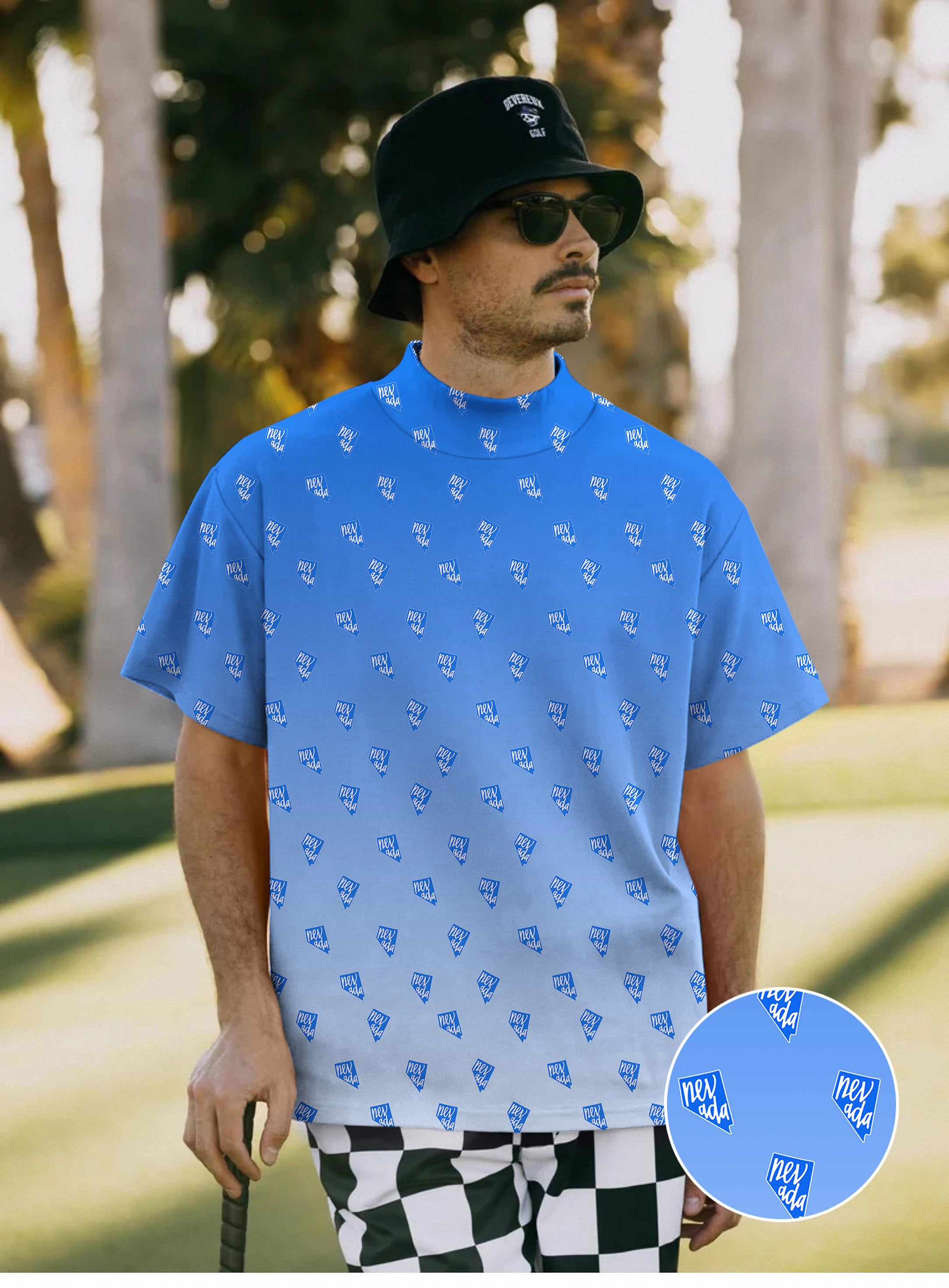 Men's Blue Nevada Mock Neck Long/Short Sleeve Golf Tops