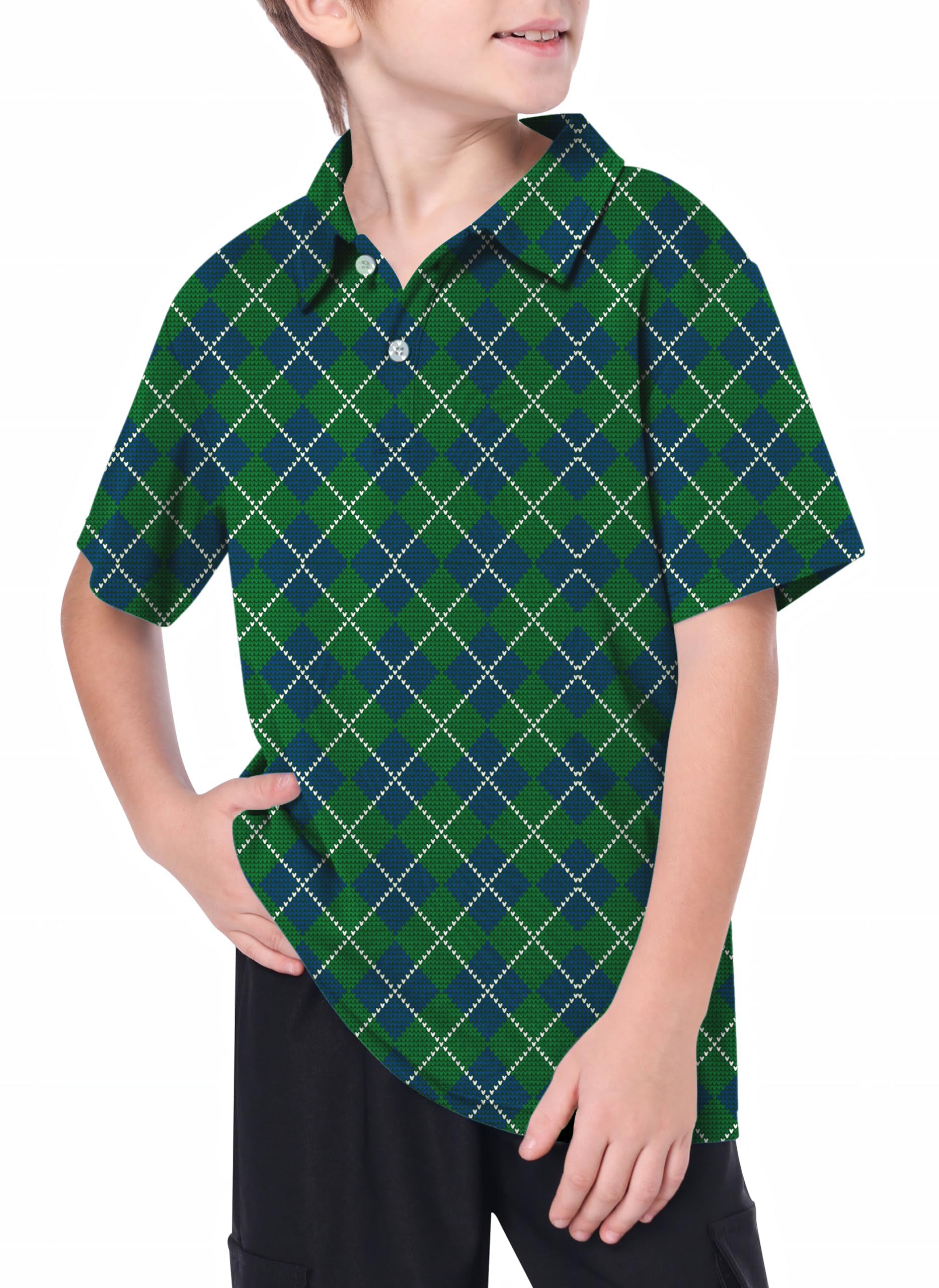 Youth Green grid Golf Polo