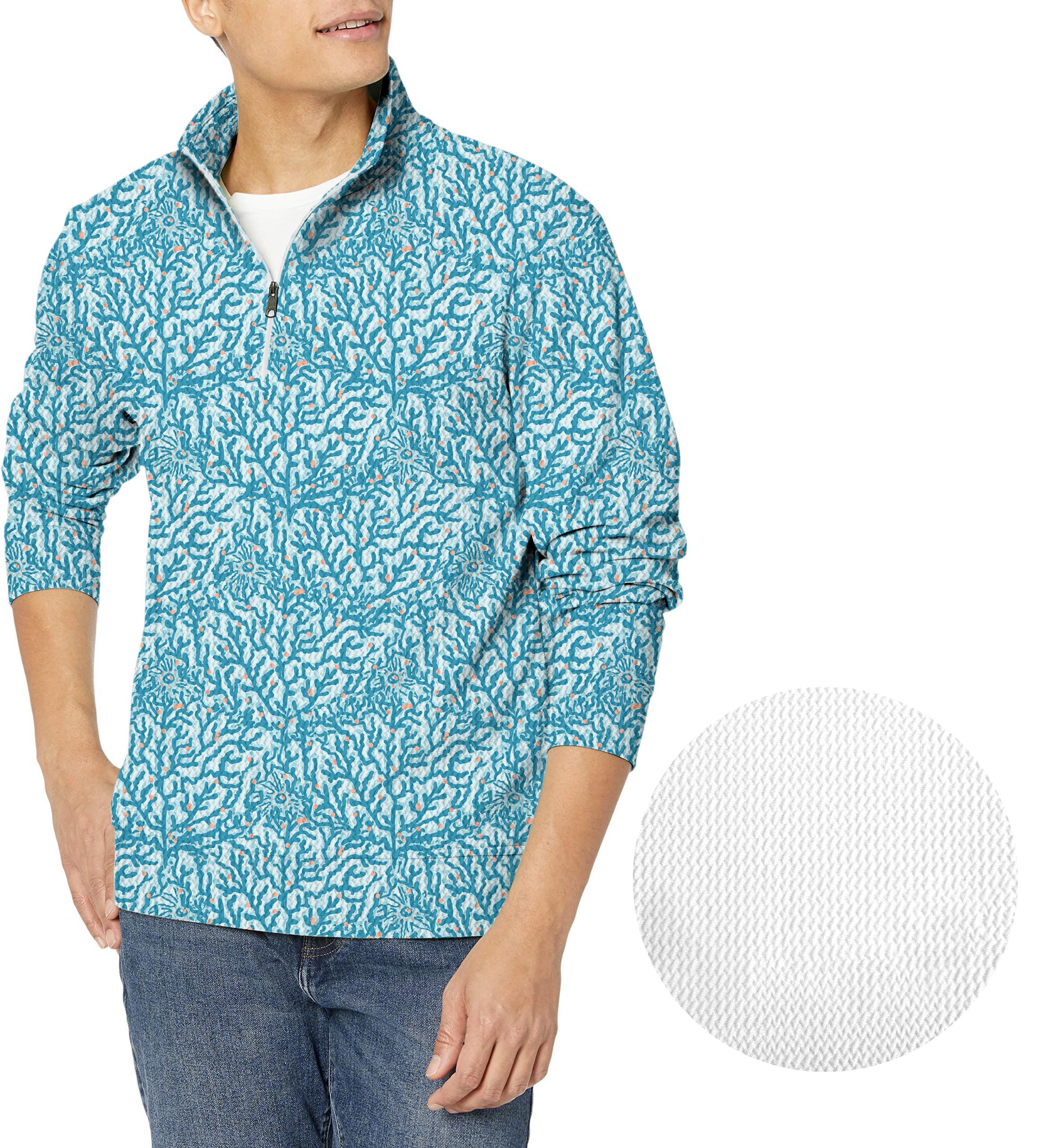 Electric Corals-Men's Golf Waffle Zipper Pullover