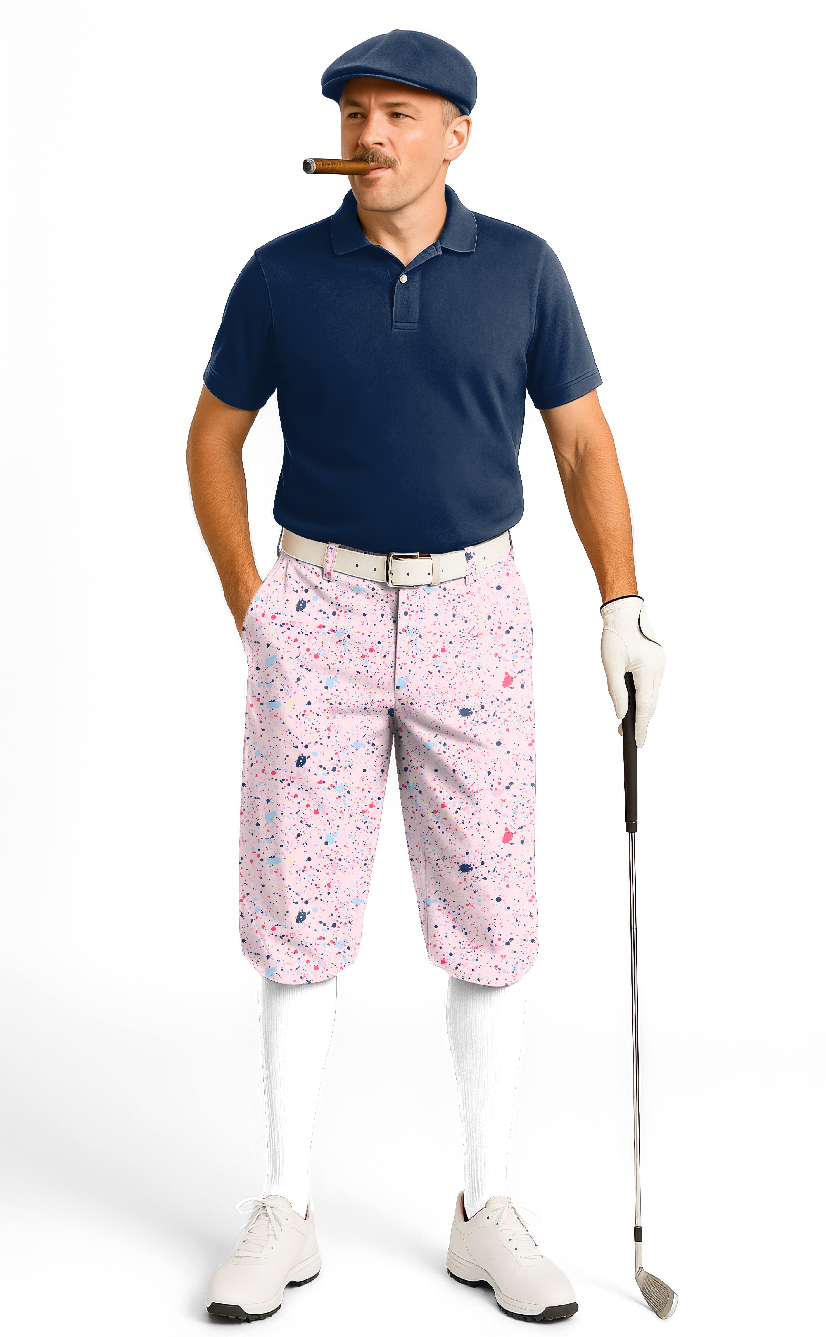 Black Pink Ink Dots Men's Golf Knickers Pants