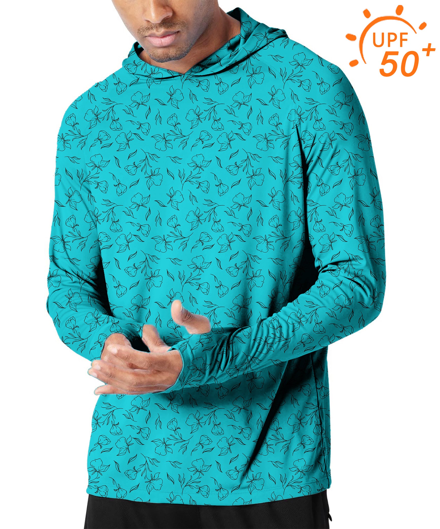 Men's Outdoor flowers teal Golf Sun Protection Slim Fit  hoodies limited edition