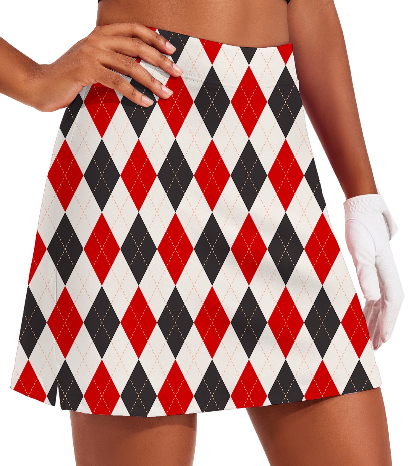 Women's Argyle Red black grid Golf Skirts Inner Shorts Pocket