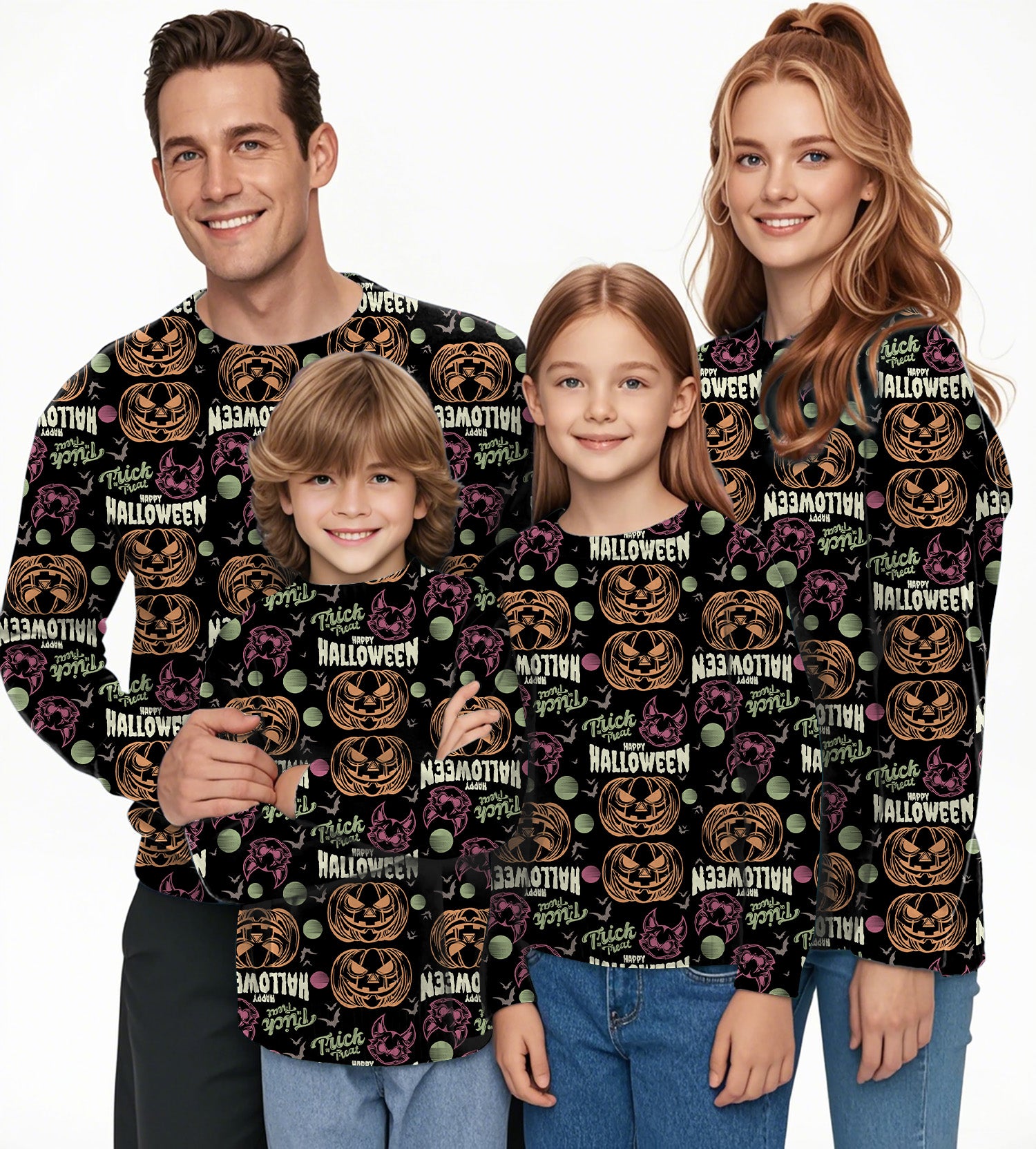 Happy Halloween Colorful Pumpkin Crewneck Pullover Ugly Sweater Men Women boy girl family