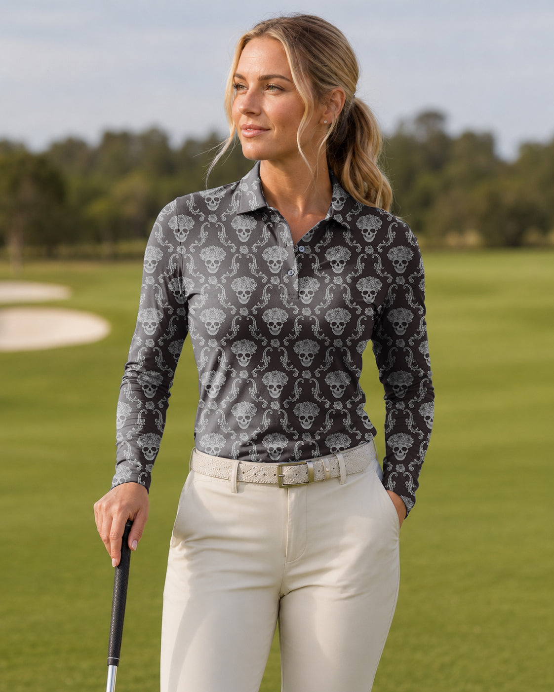 Halloween Classic Skull Women's Long-Sleeved Golf Polo