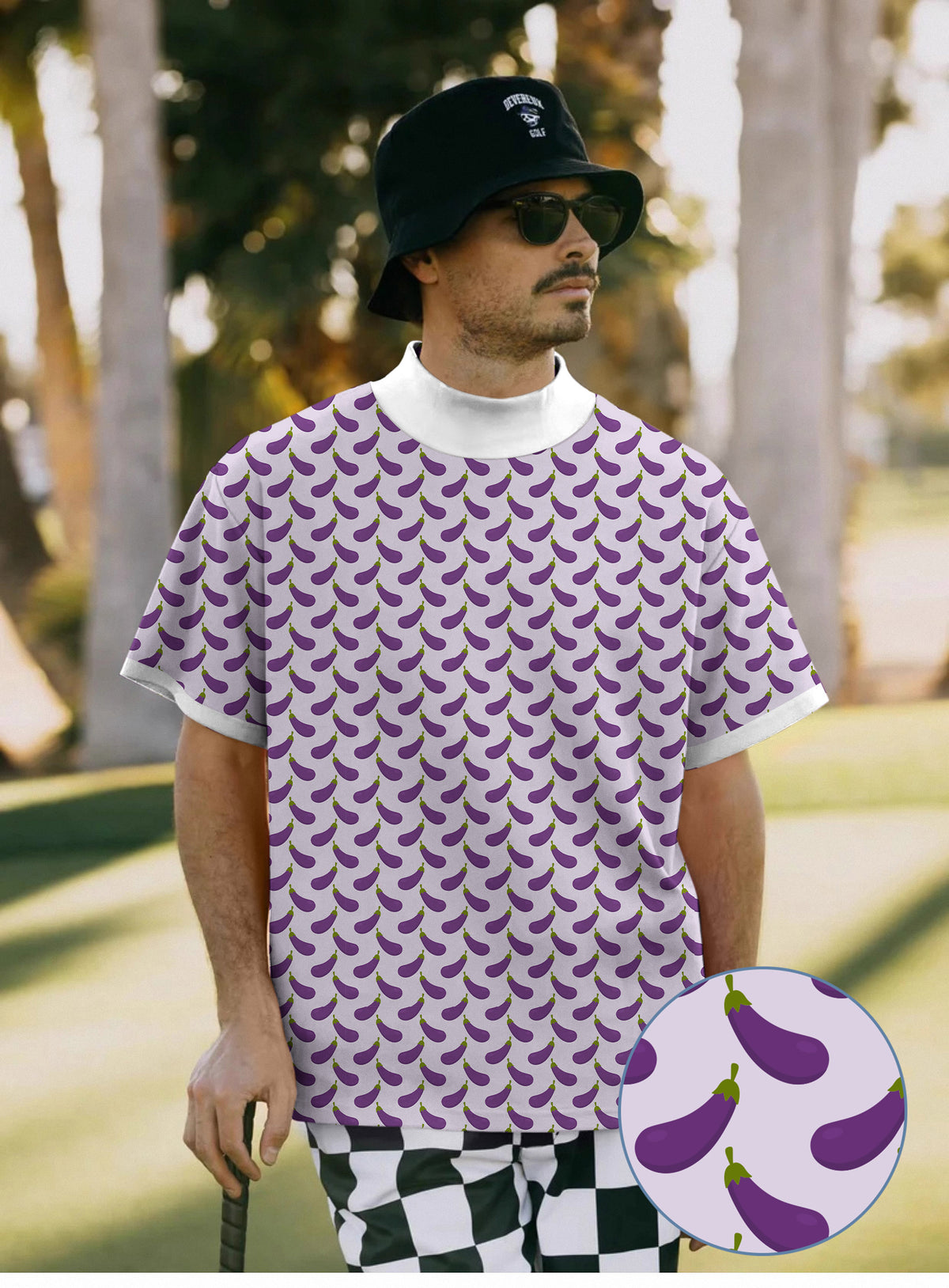 Men's Purple eggplant Mock Neck Long/Short Sleeve Golf Tops