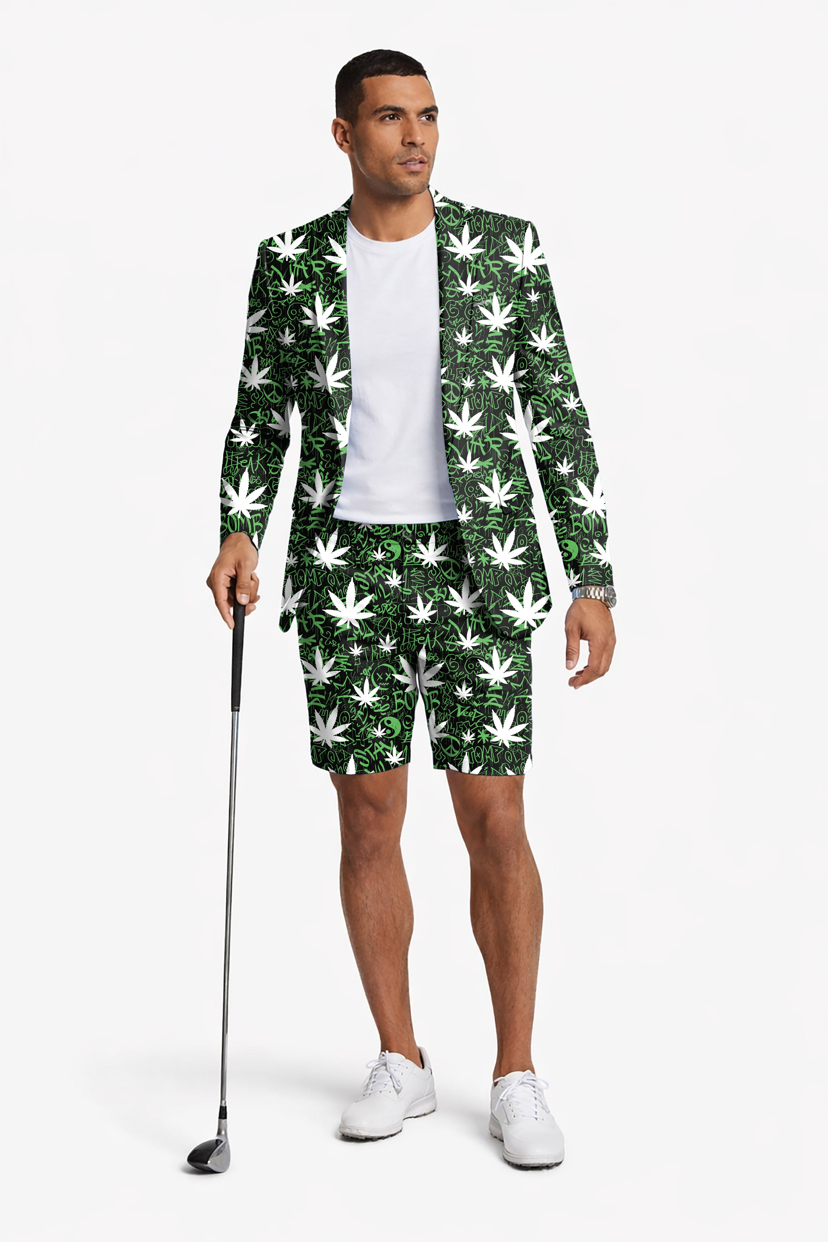 Leafy Graffiti Men's Party Costumes-Theme Party 2pcs Suit set-Blazer Shorts