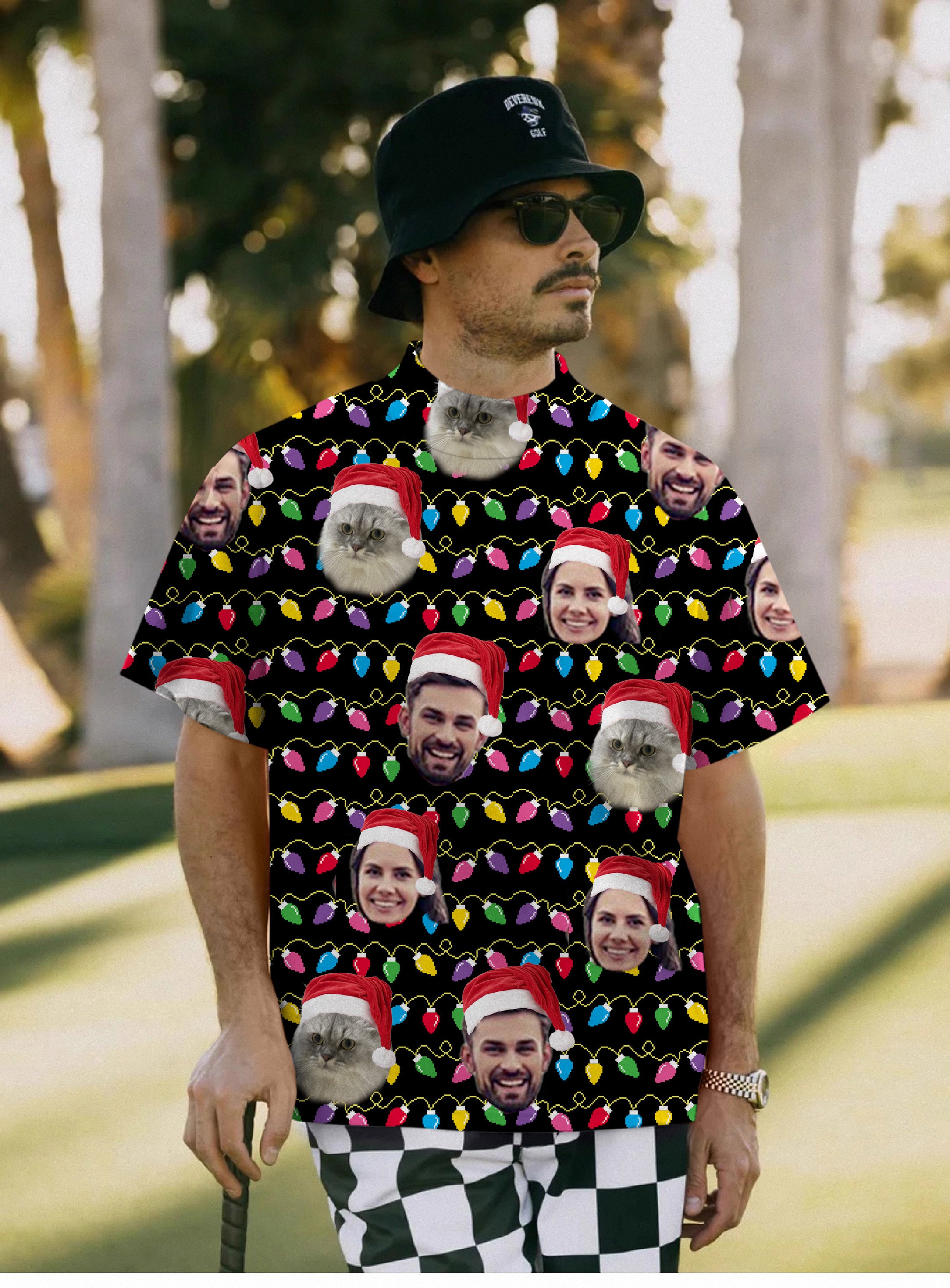 Men's Custom face-Christmas Custom face Pullover High neck Long/Short sleeve T-Shirt