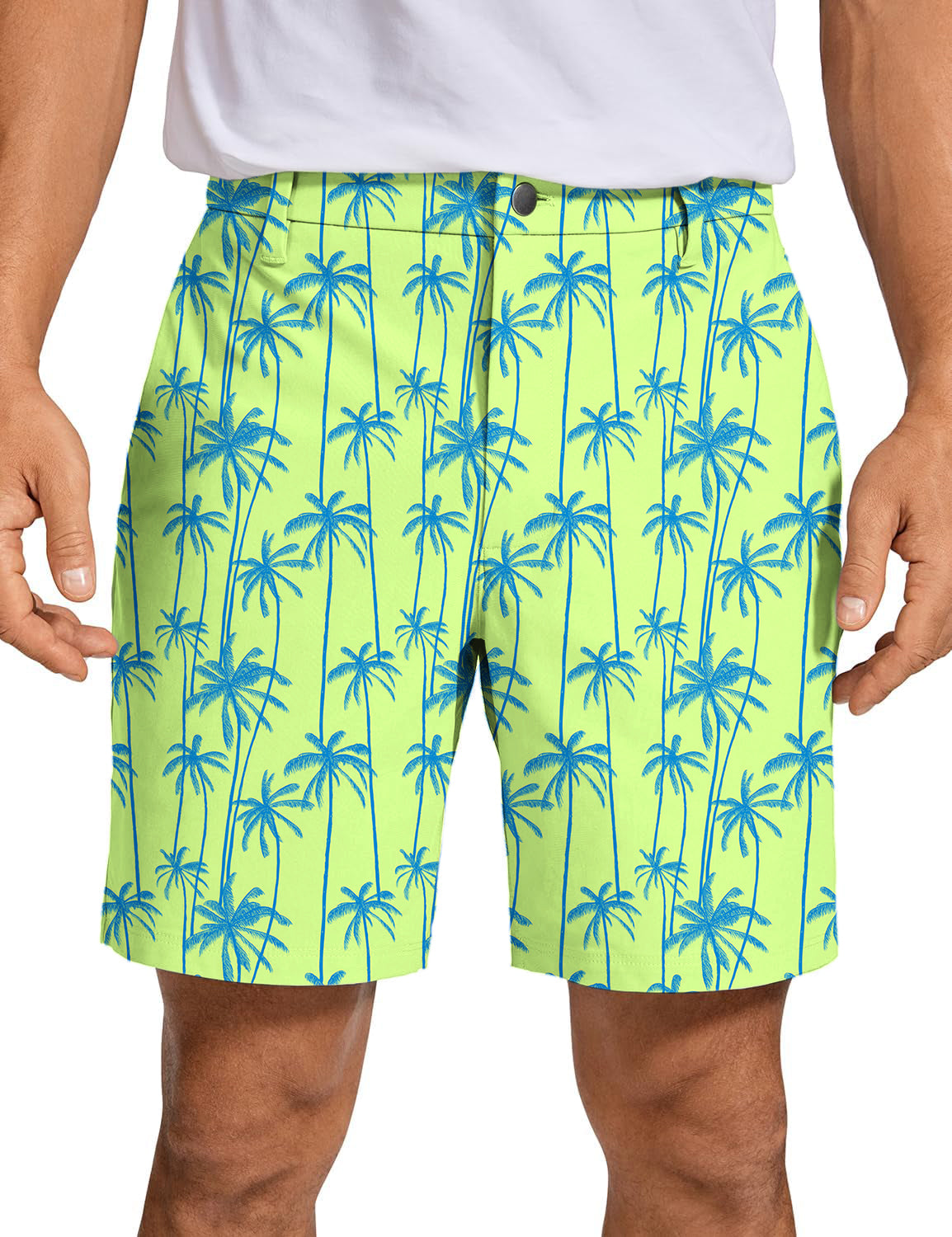 Men's Green And Blue Coconut Trees Golf Shorts