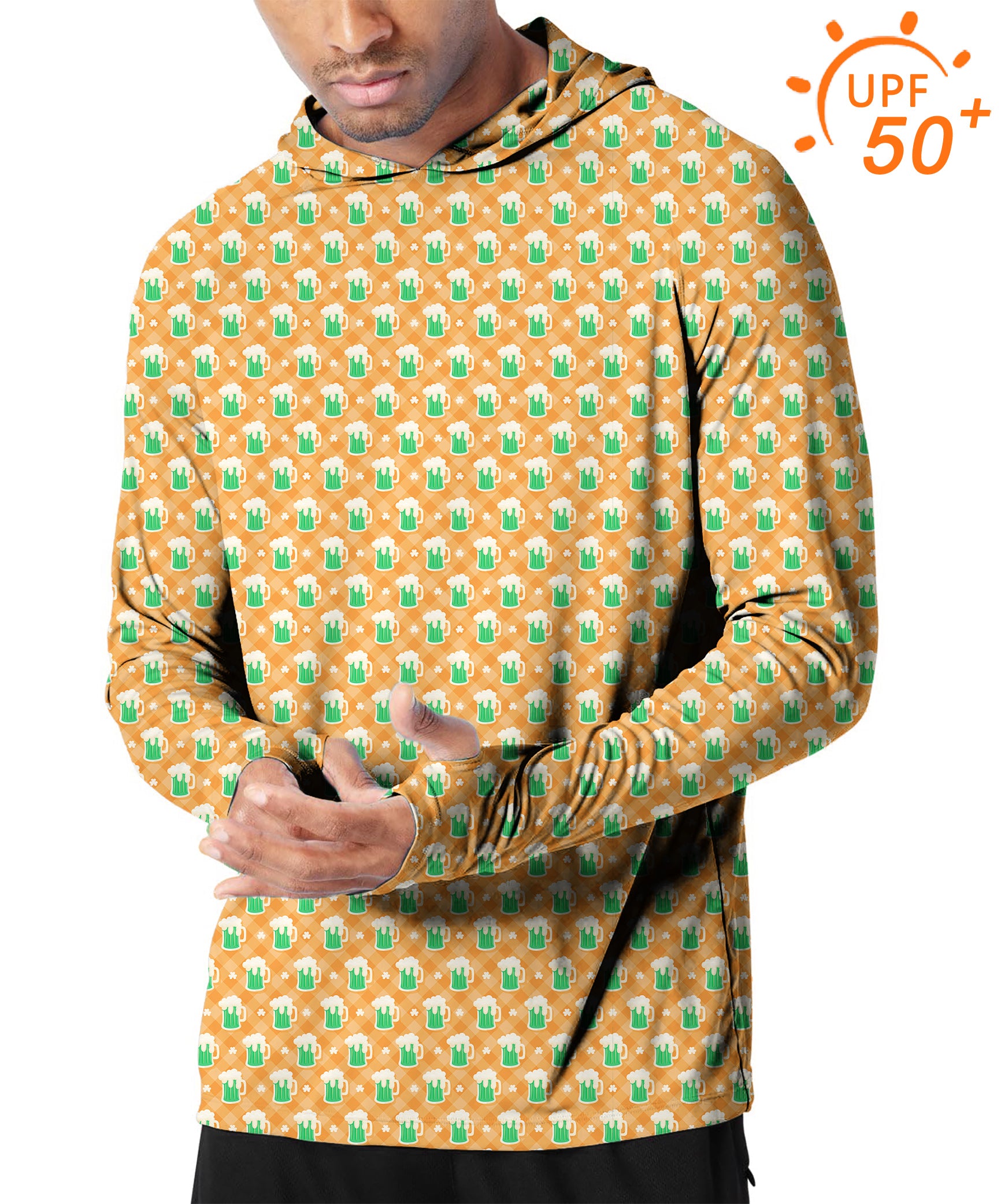 Men's Outdoor Green beer and clover leaf St. Patrick's Day Golf Sun Protection Slim Fit  hoodies