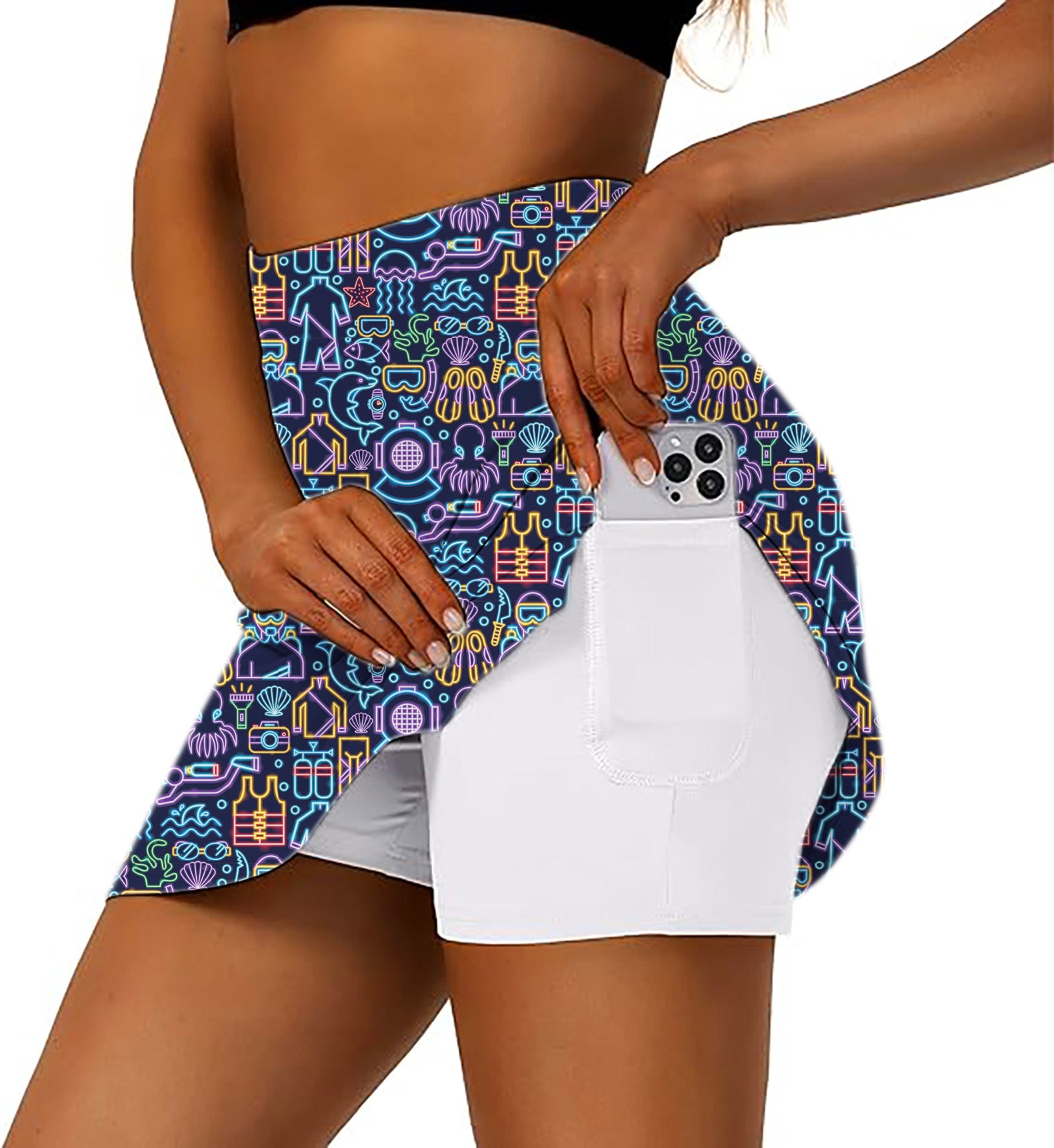 Women's Neon Diver Golf Skirts Inner Shorts Pocket