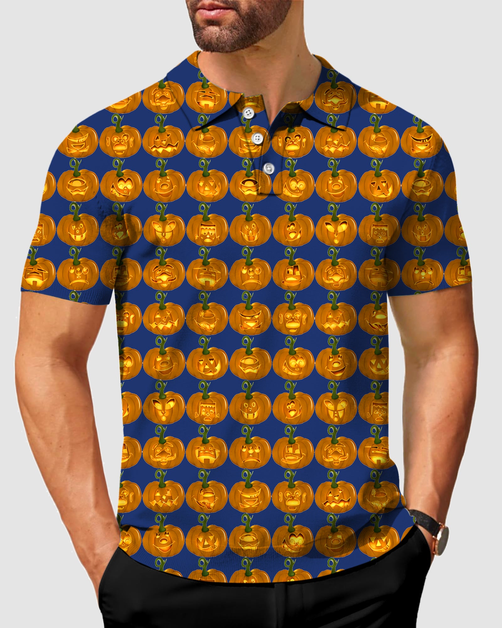 Men's Jack o Lantern Designer style Sam’s Weird Studio Polo Sam’s Weird Studio