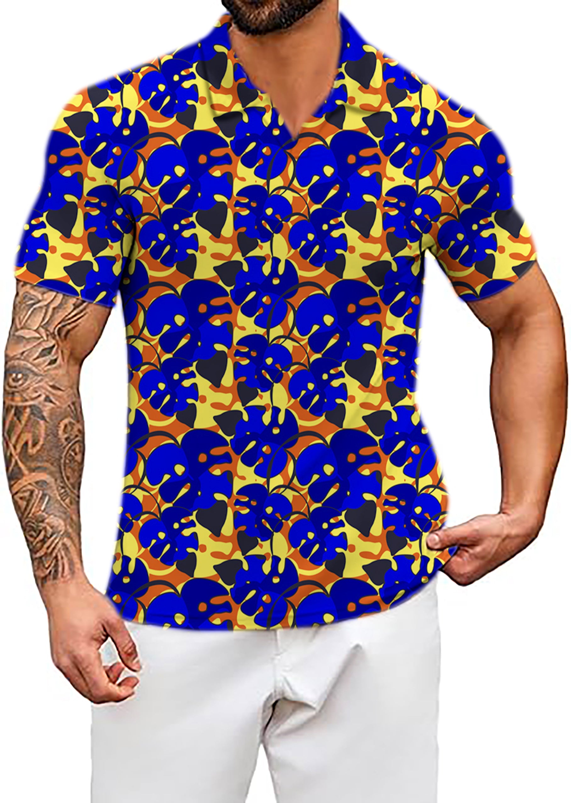 Men's tropical leaves and plants V Neck Golf Polo Shirts