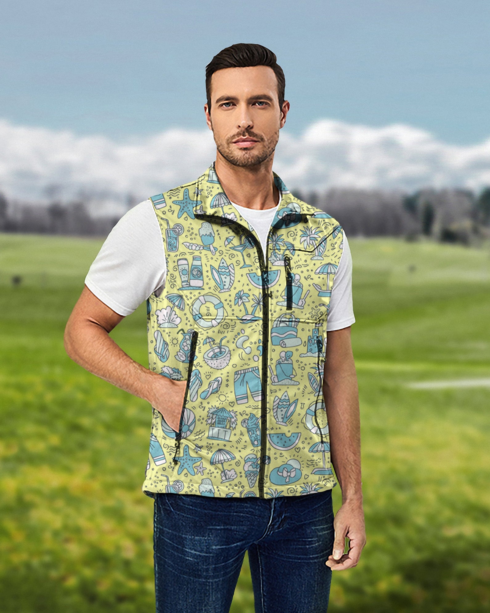 Men's Coastal Caddy Lightweight Softshell Vest Sleeveless Jacket for Golf Windproof Waterproof