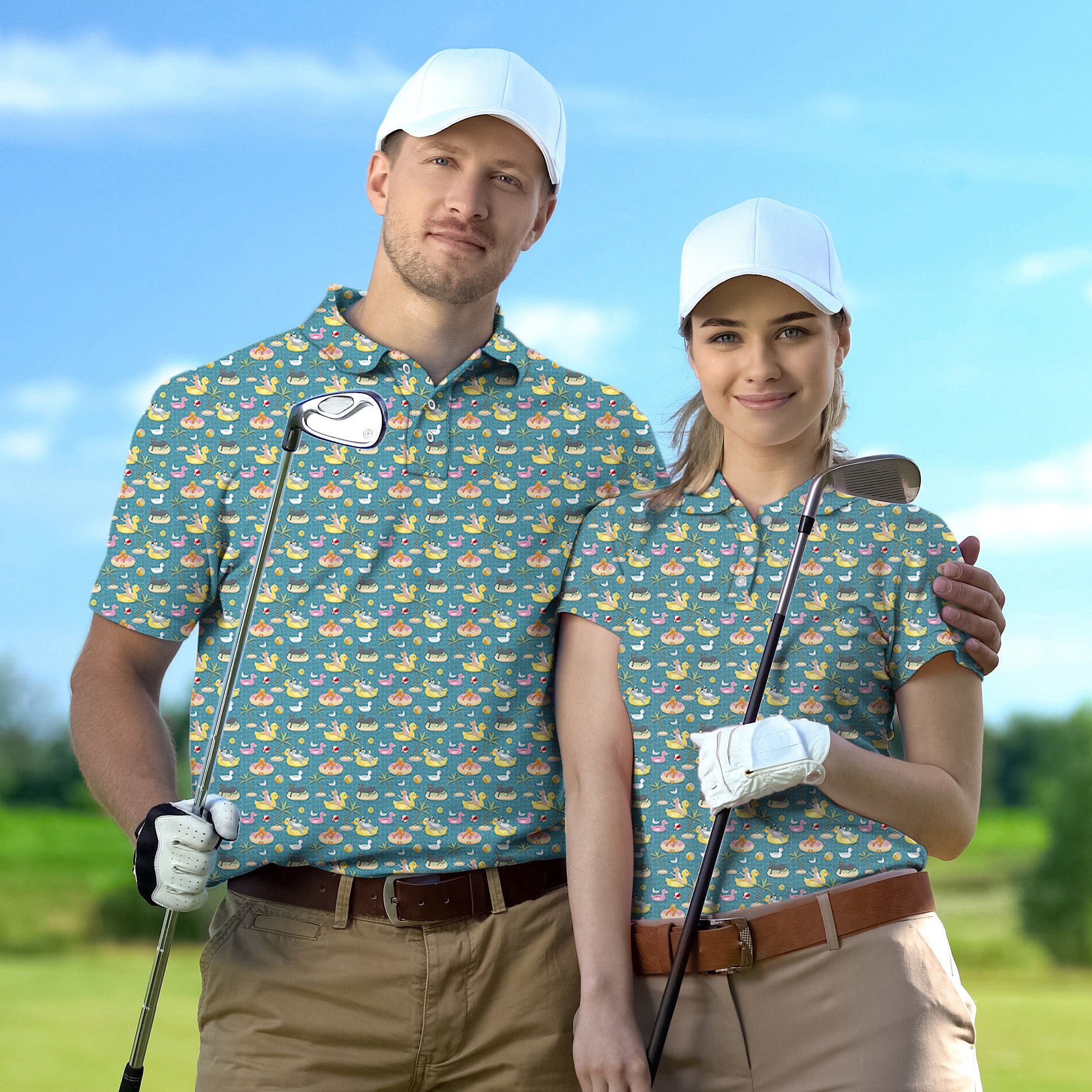 Golf Polo Couple Family set Cats in the Pool tournament