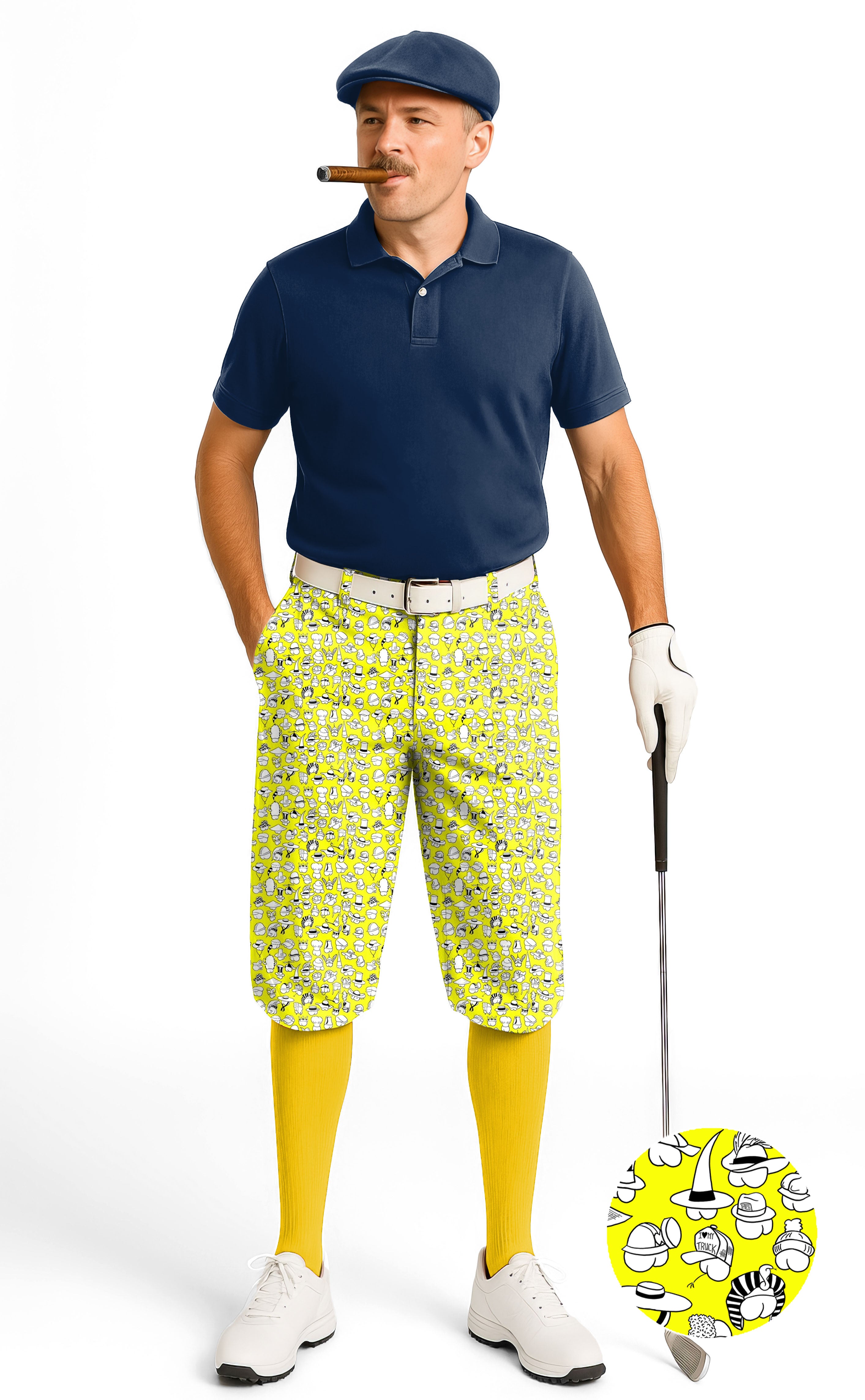 Yellow Versatile Hips Designer style Men's Golf Knickers Pants