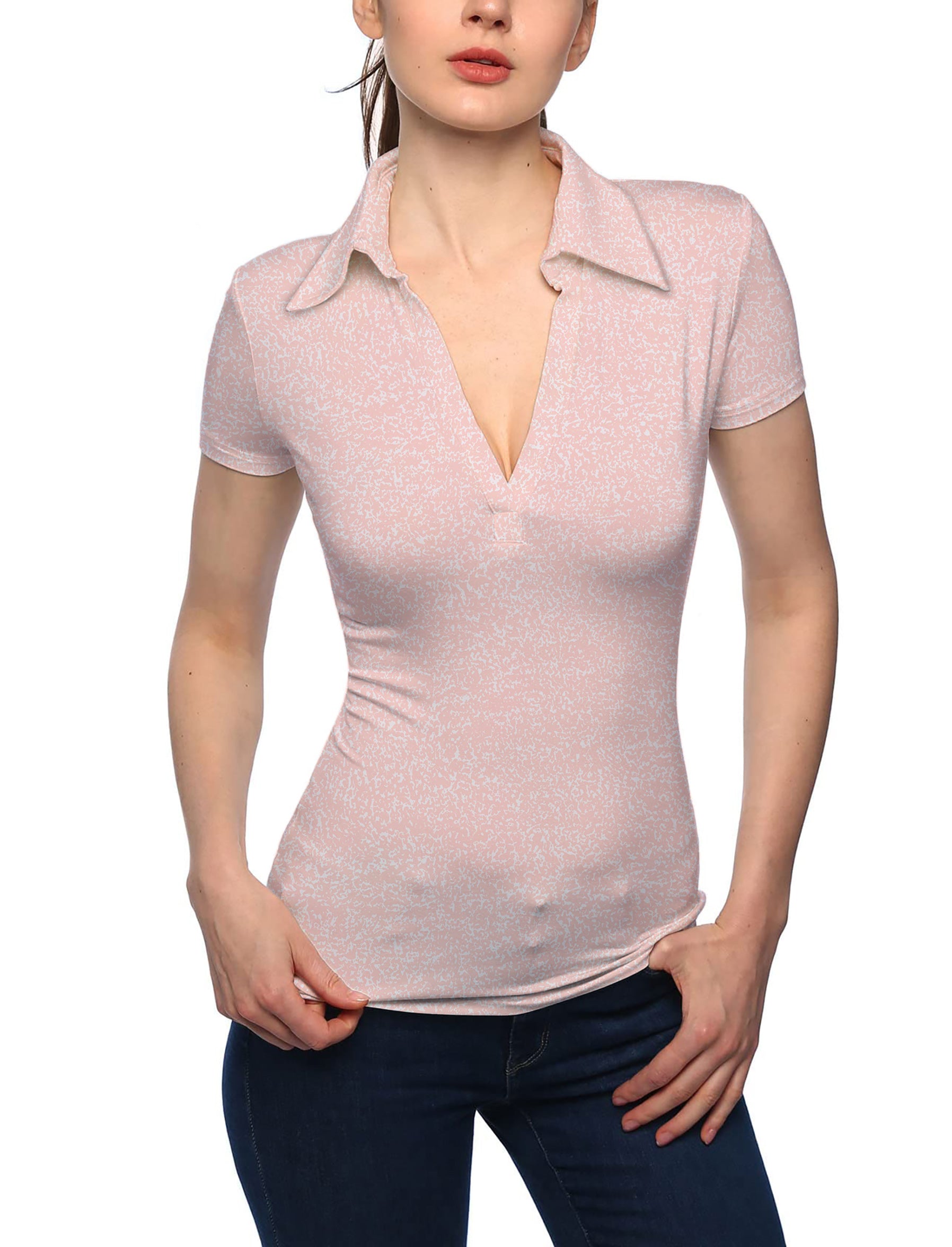 Women's Peach Performance V Neck Golf Polo