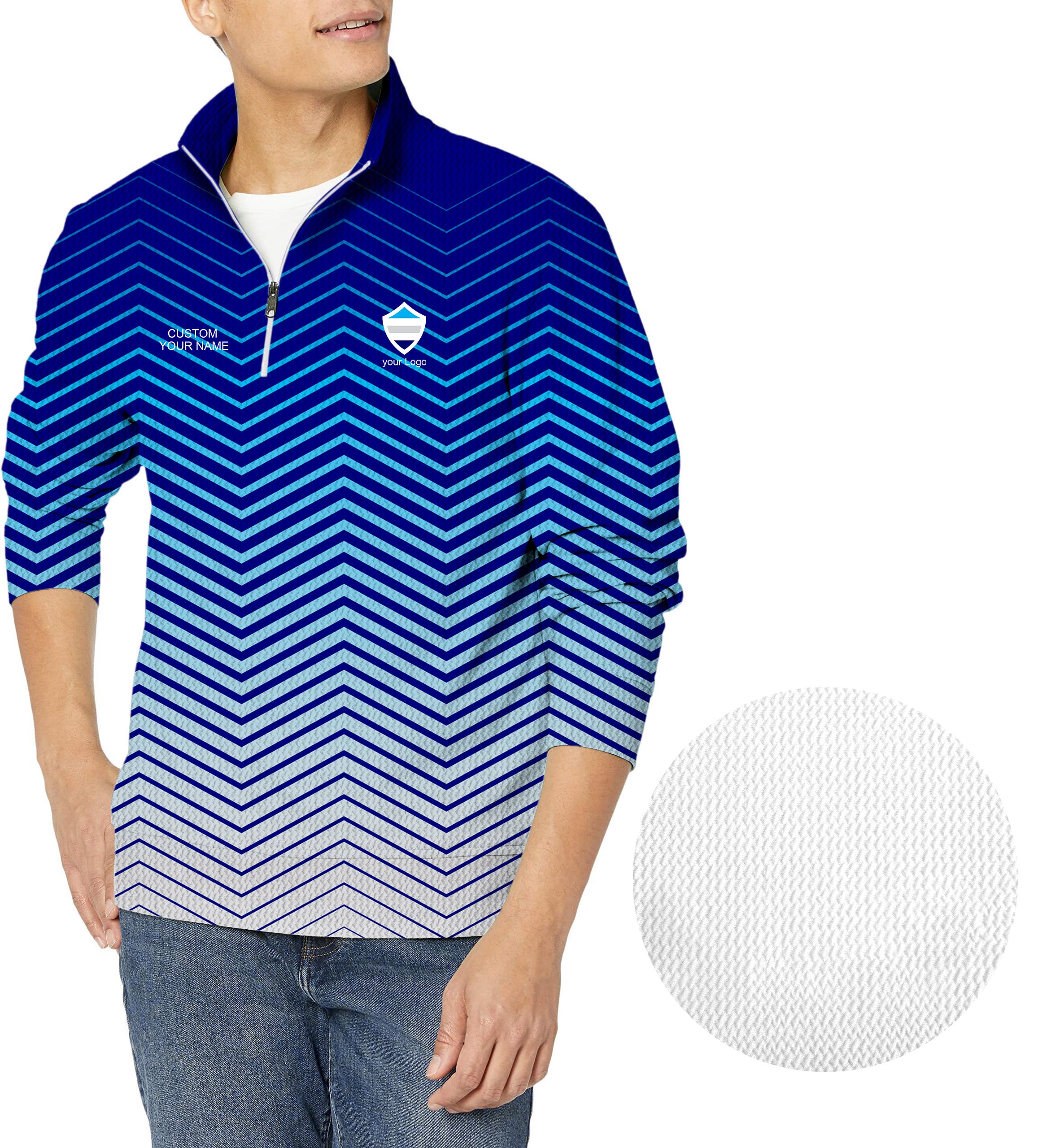 blue white sport Team-Men's Golf Waffle Zipper Pullover