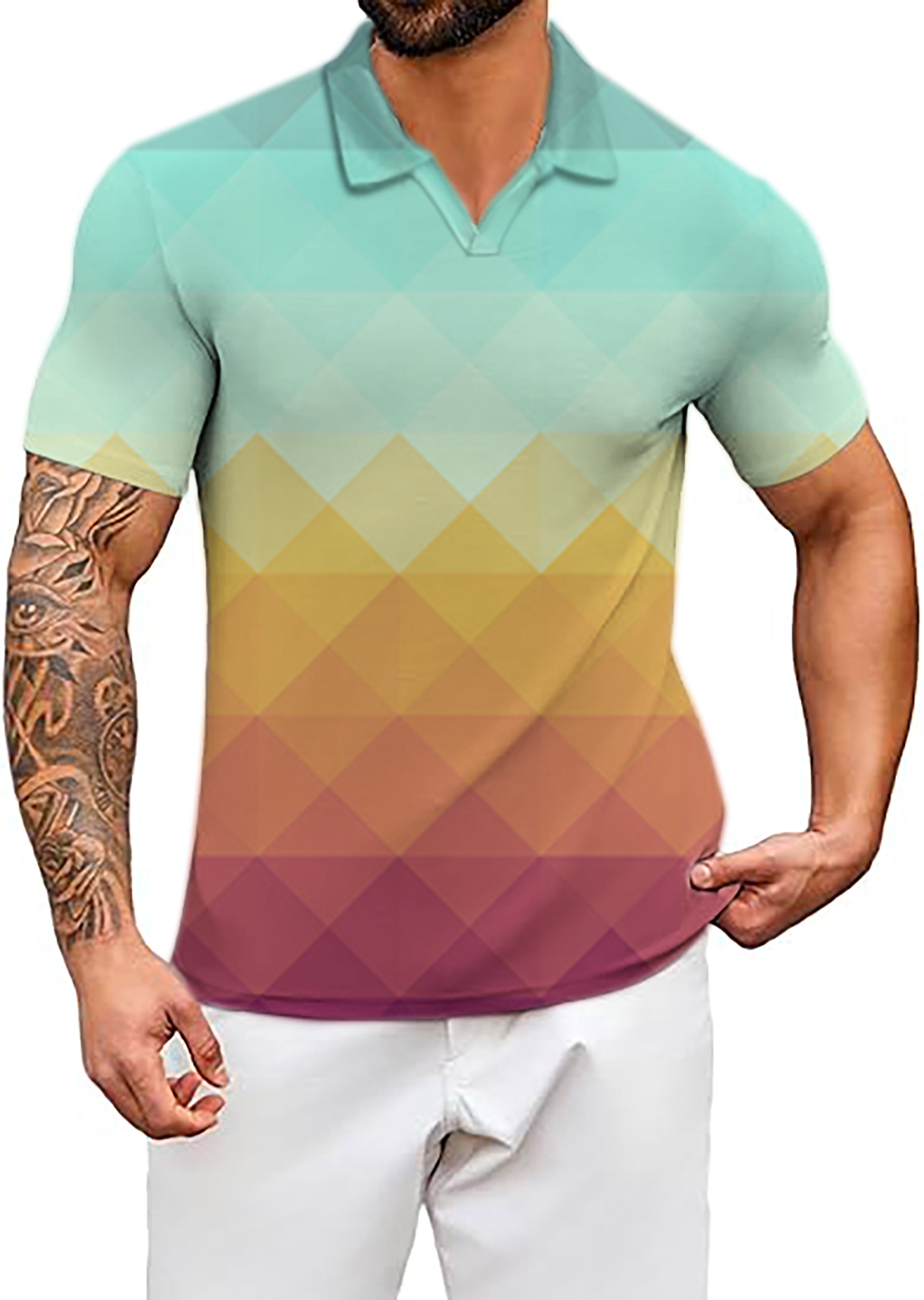 Men's Arizona Sunset V Neck Golf Polo Shirts