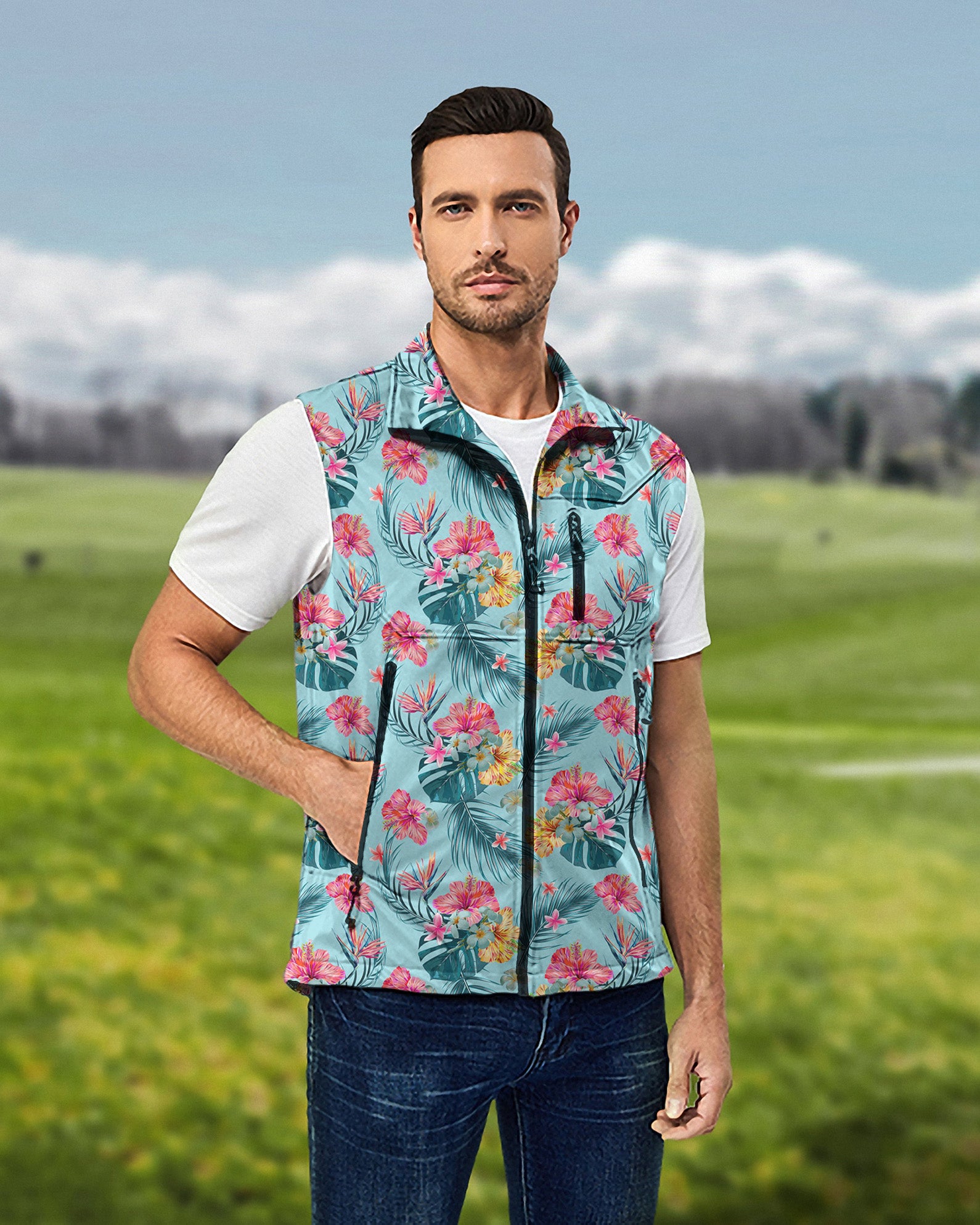 Men's Tropics Lightweight Softshell Vest Sleeveless Jacket for Golf