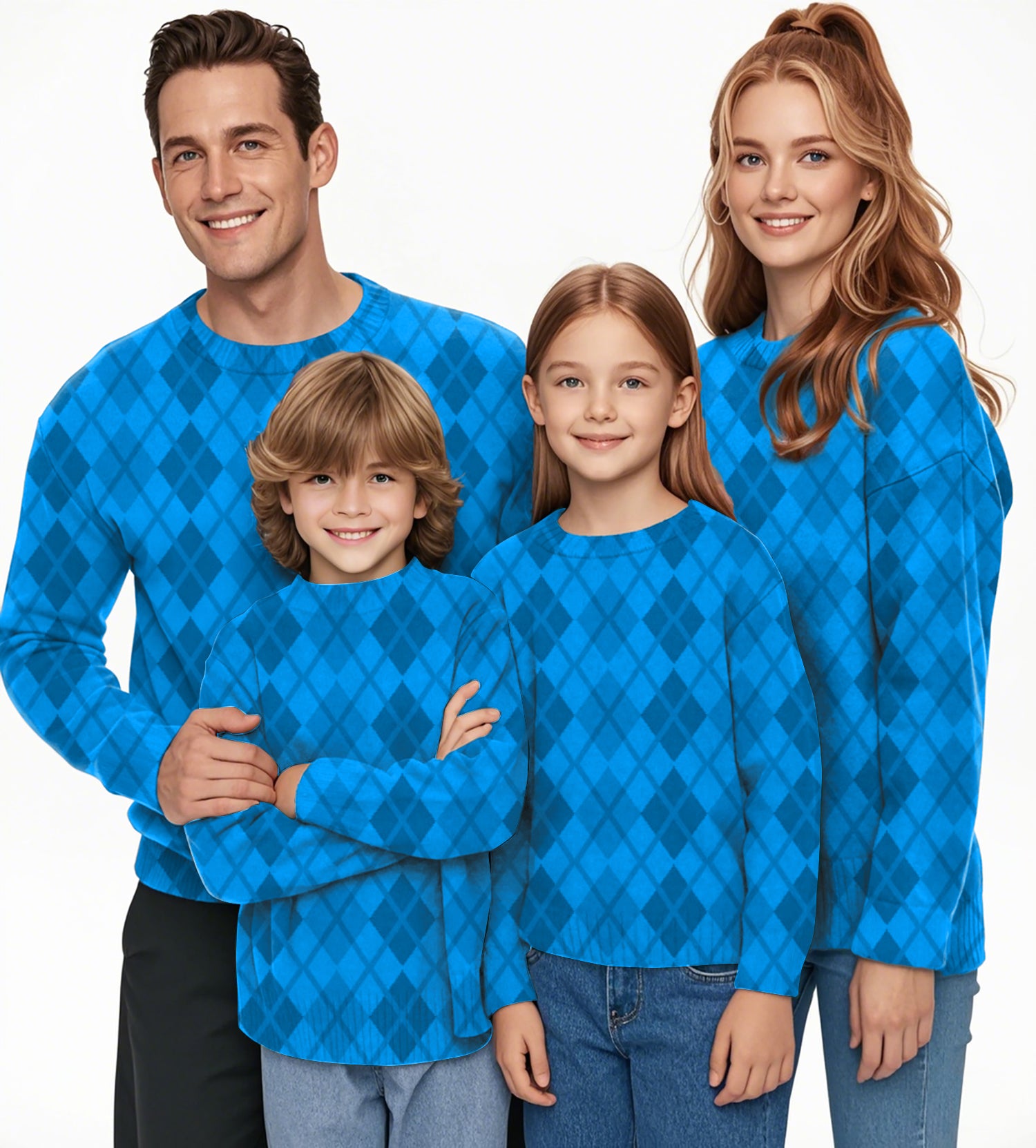 Argyle Blue grid Crewneck Pullover Ugly Sweater Men Women boy girl family