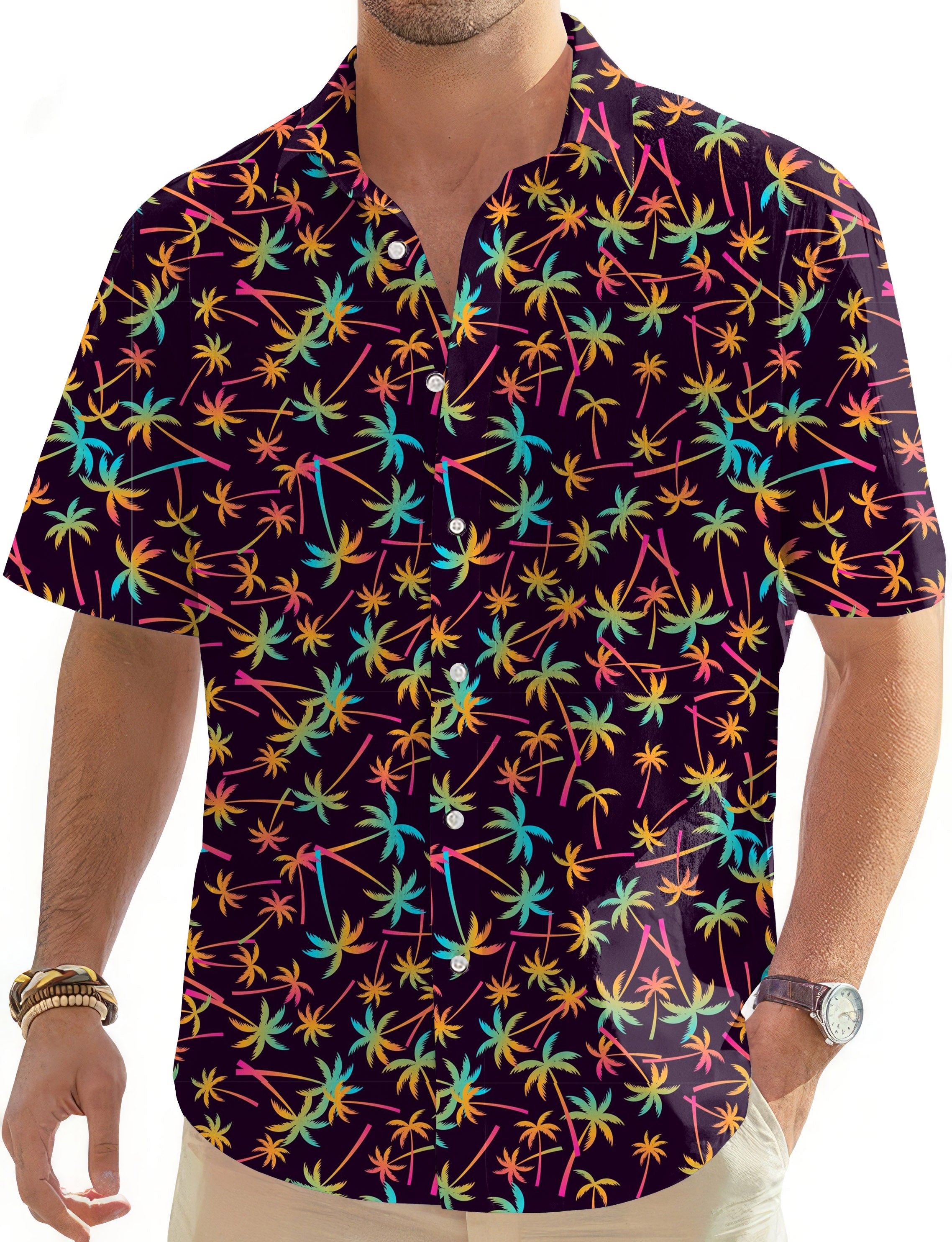 Gradient Palms-Men's Golf Hawaiian Shirts Button Down Shirt