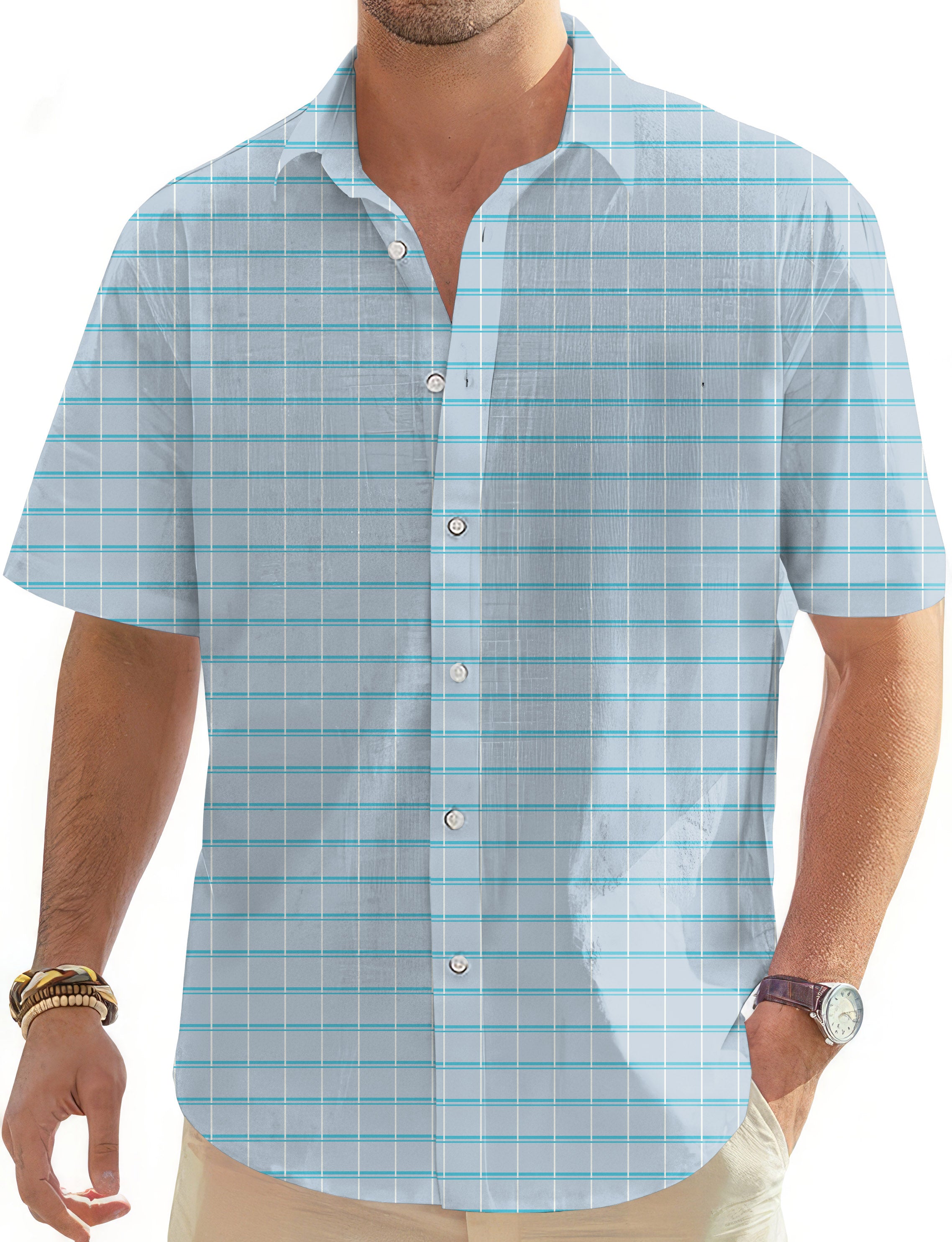 Sky blue checkered-Men's Golf Hawaiian Shirts Button Down Shirt limited edition
