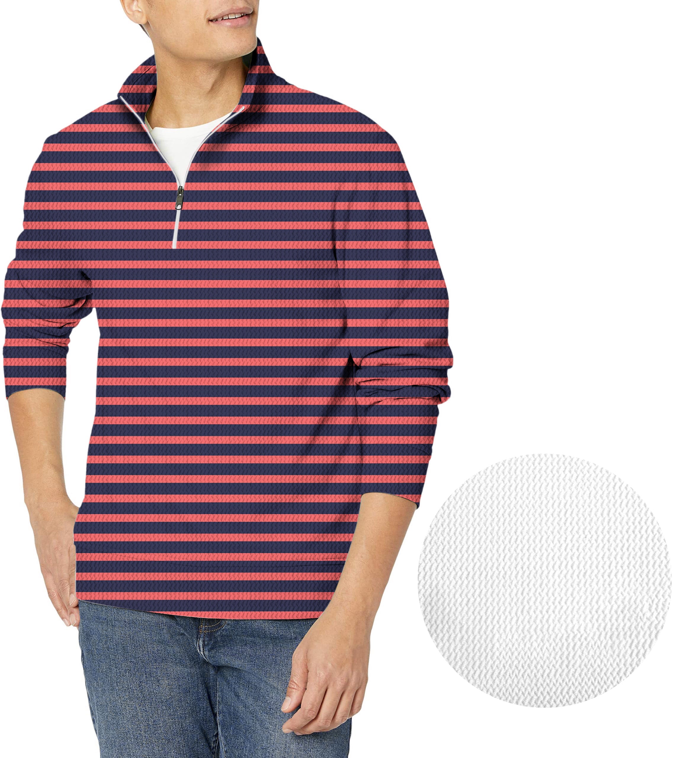 Navy Red Stripes-Men's Golf Waffle Zipper Pullover