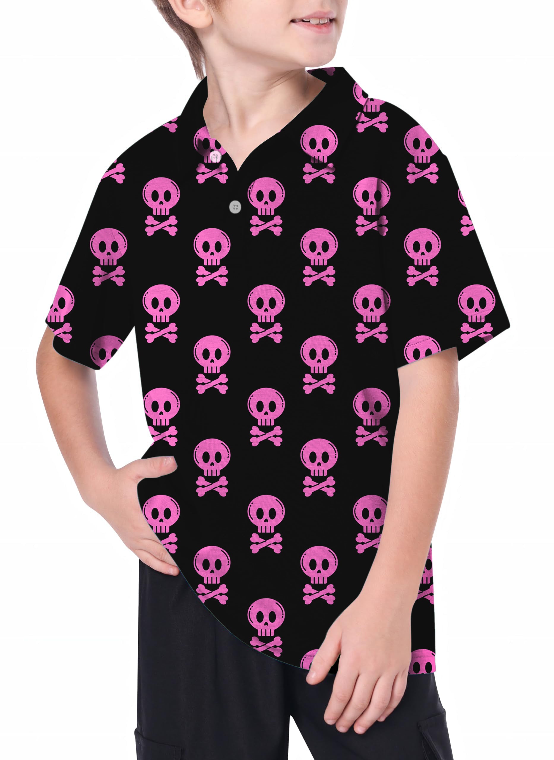 Youth Halloween Punk Skull Golf Polo