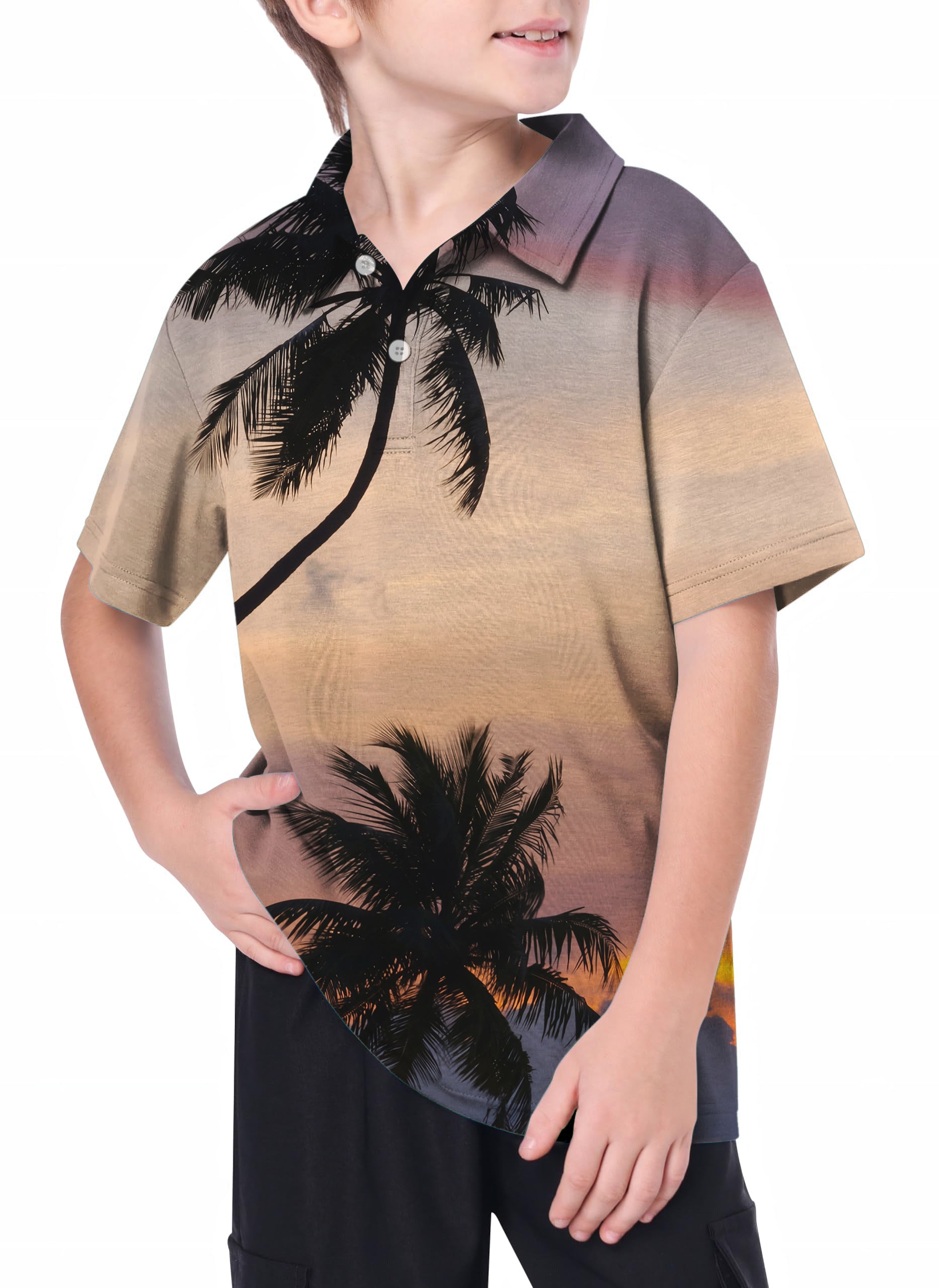 Youth Sunset Palm Tree Golf Polo