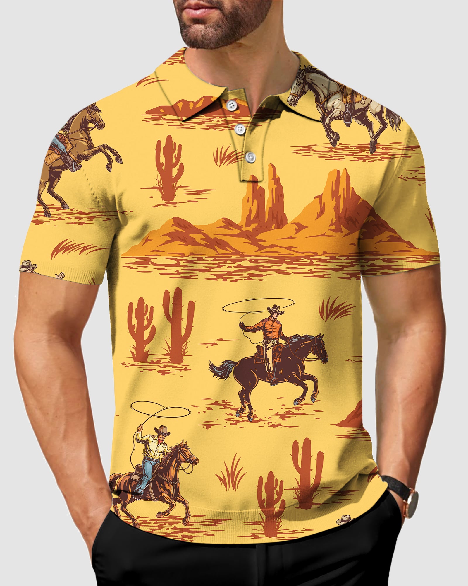 Men's west cowboy Polo