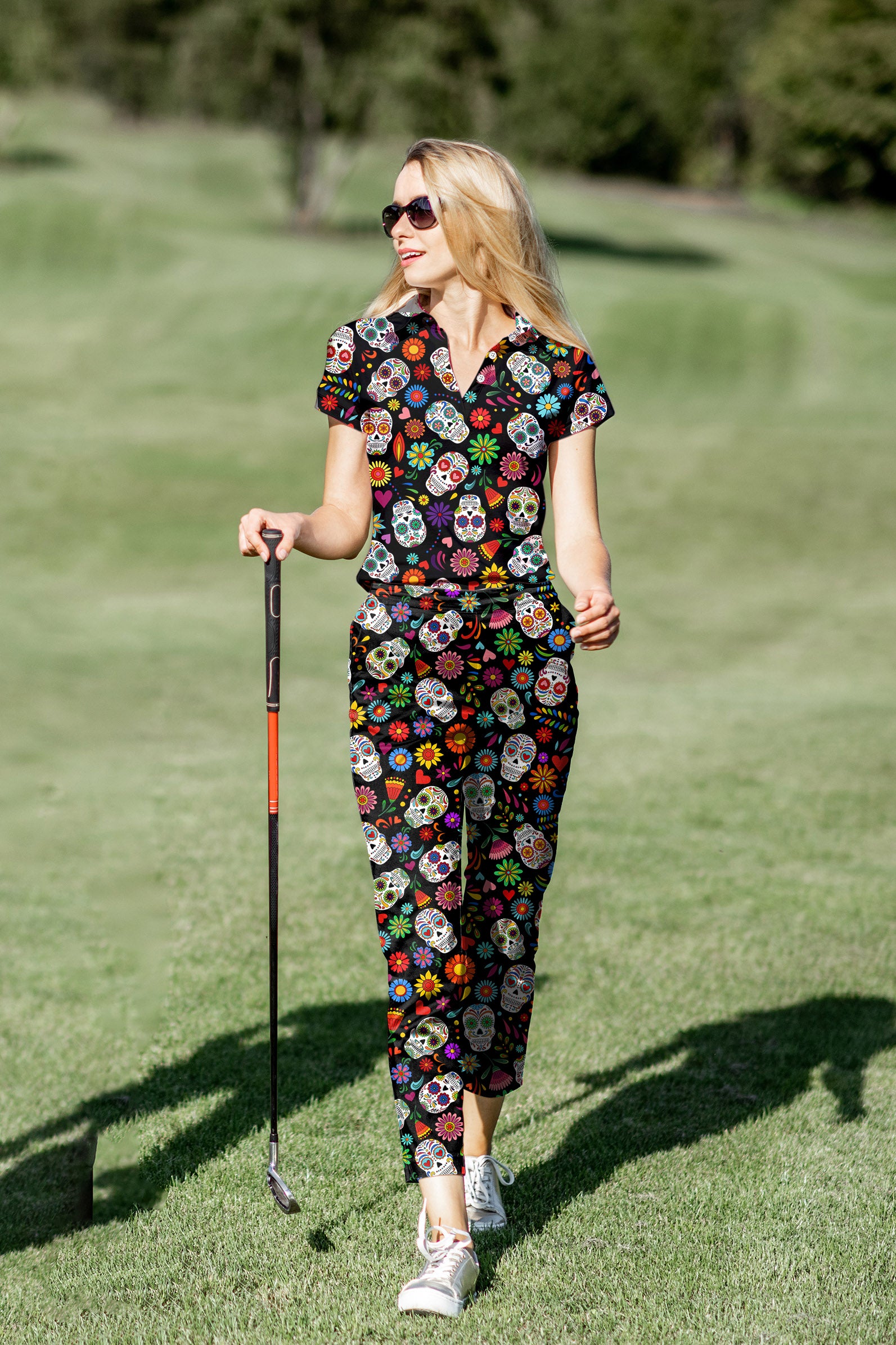 Women's Golf Polo+Pants Set Fiesta Feeling skull