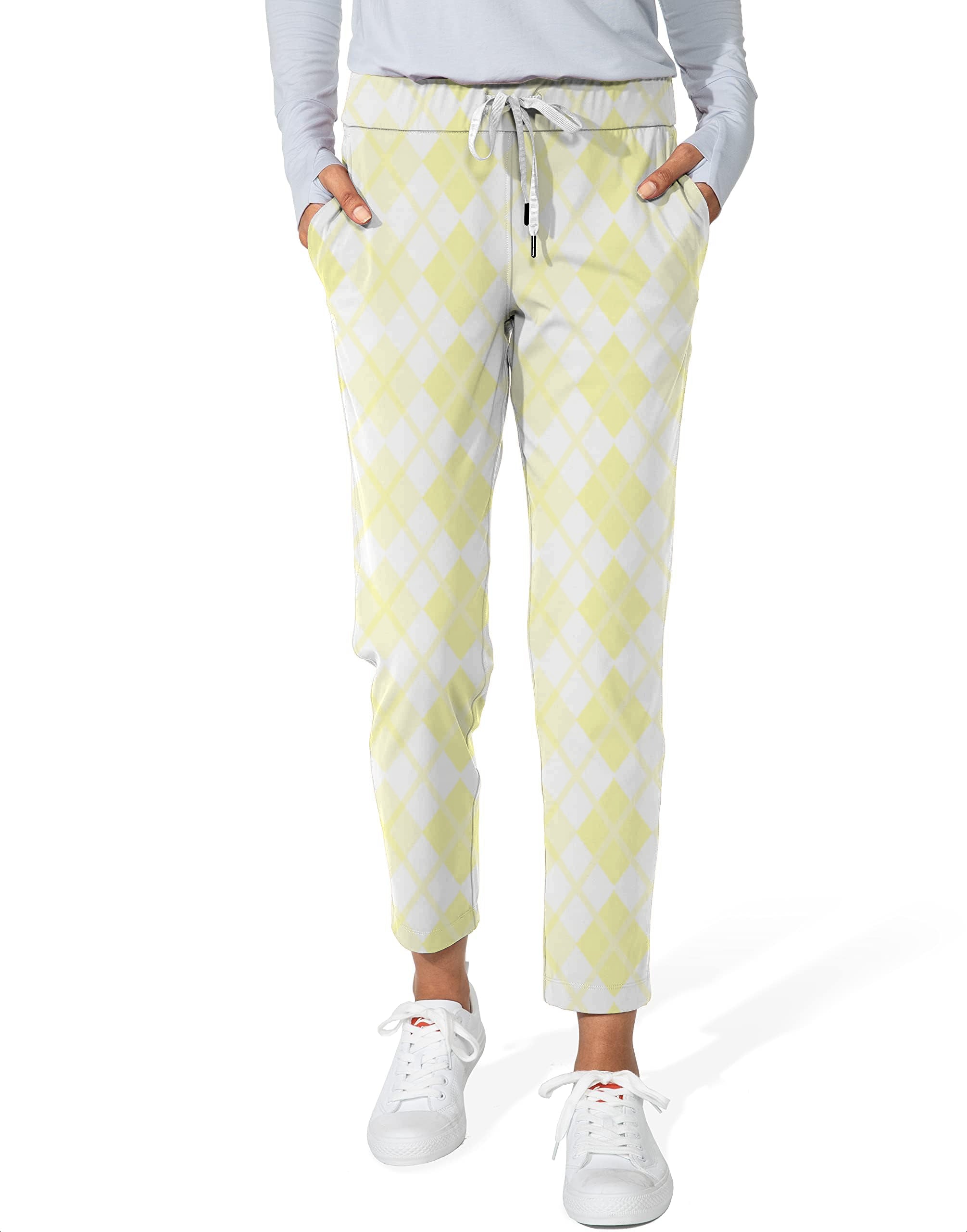 Argyle yellow grid-Women's 7/8 Stretch Ankle Golf Pants
