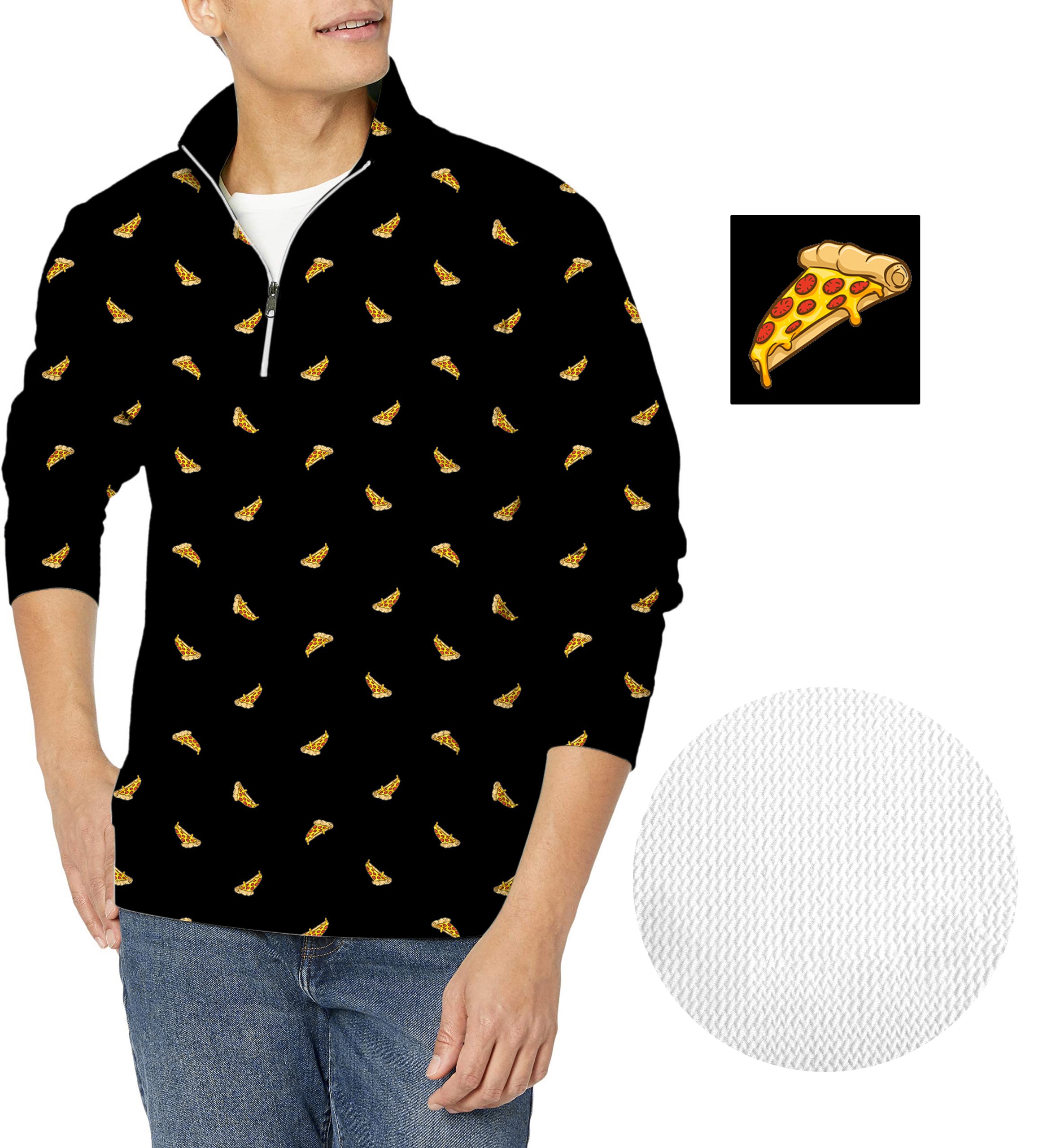 Delicious White Pizza Custom The Background Color Men's Golf Waffle Zipper Pullover