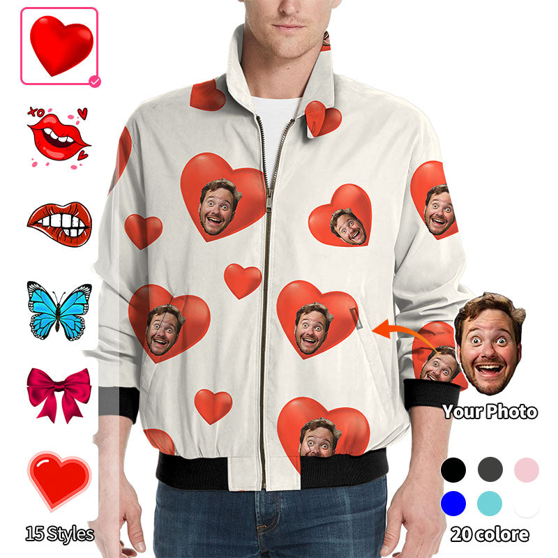 Valentine's Day Custom Photo Face Custom Color White Love Men's Golf Windbreaker Light Jacket