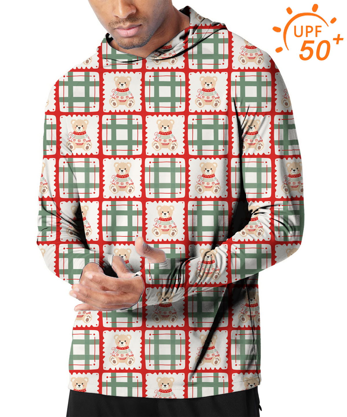 Men's Outdoor Cute Christmas Teddy Bear Golf Sun Protection Loose Fit  hoodies