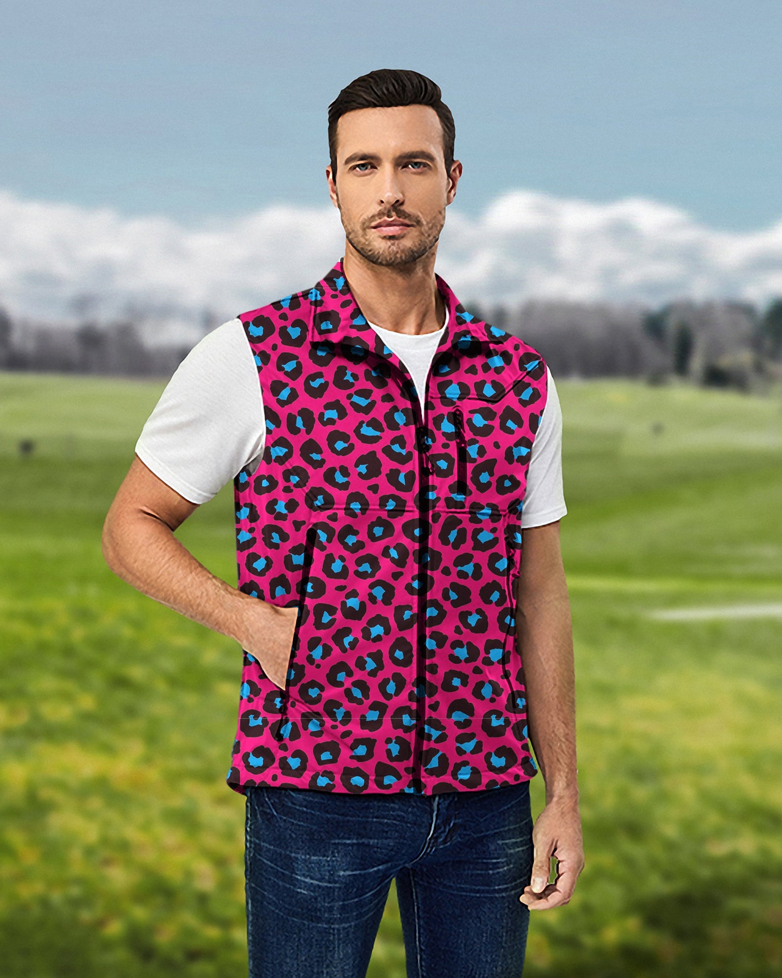 Men's Red Jaguar Lightweight Softshell Vest Sleeveless Jacket for Golf