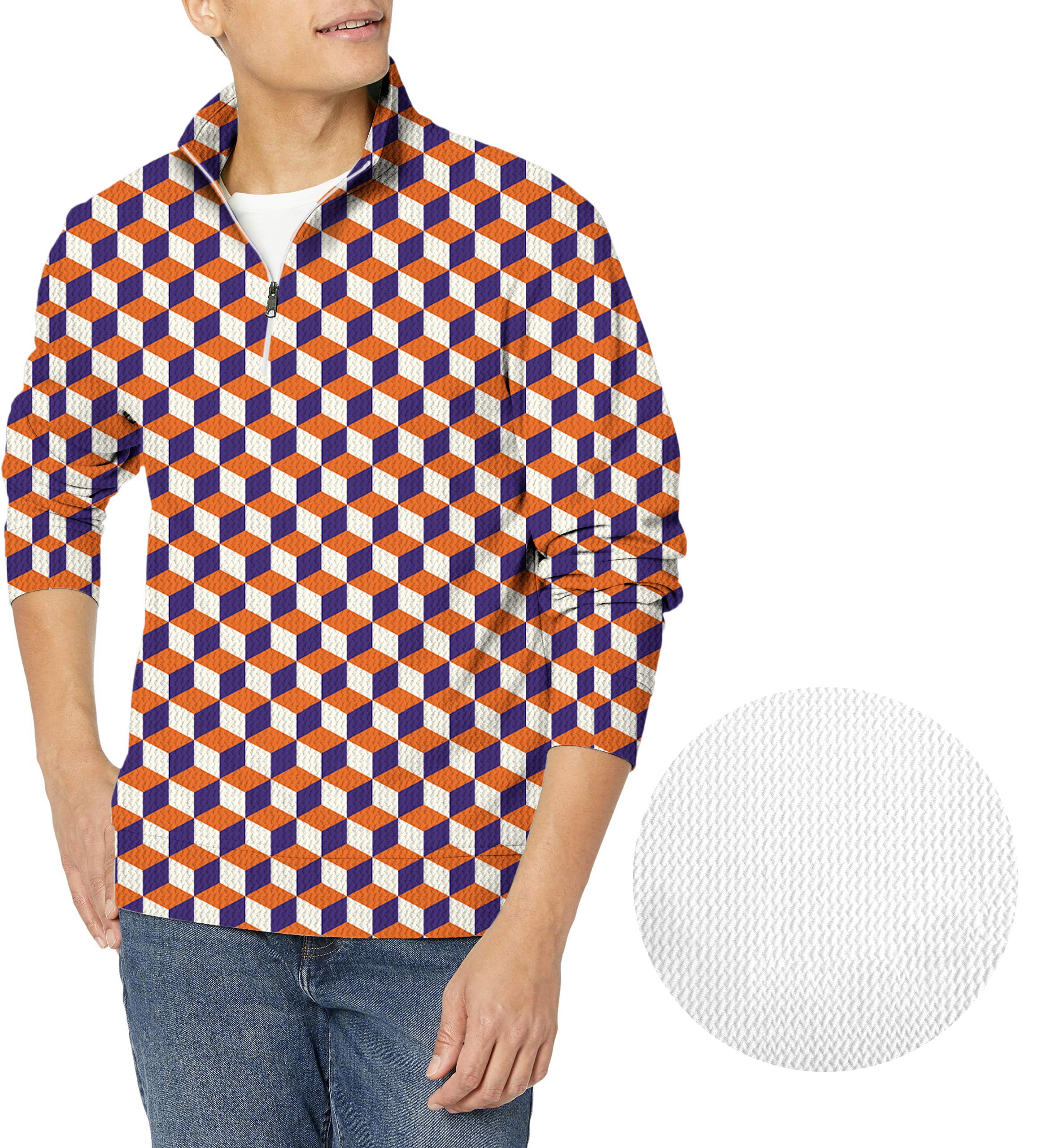 orange  3d square box-Men's Golf Waffle Zipper Pullover