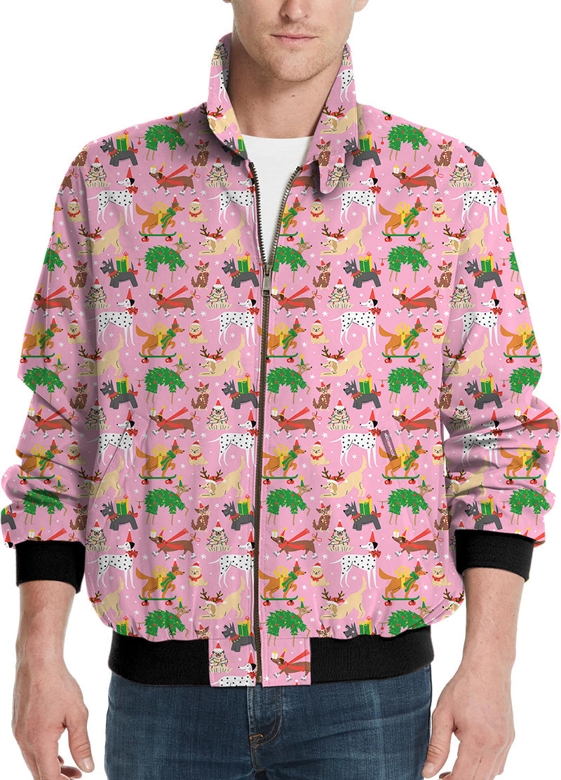 Men's Christmas dog golf windbreaker jacket with festive dog pattern