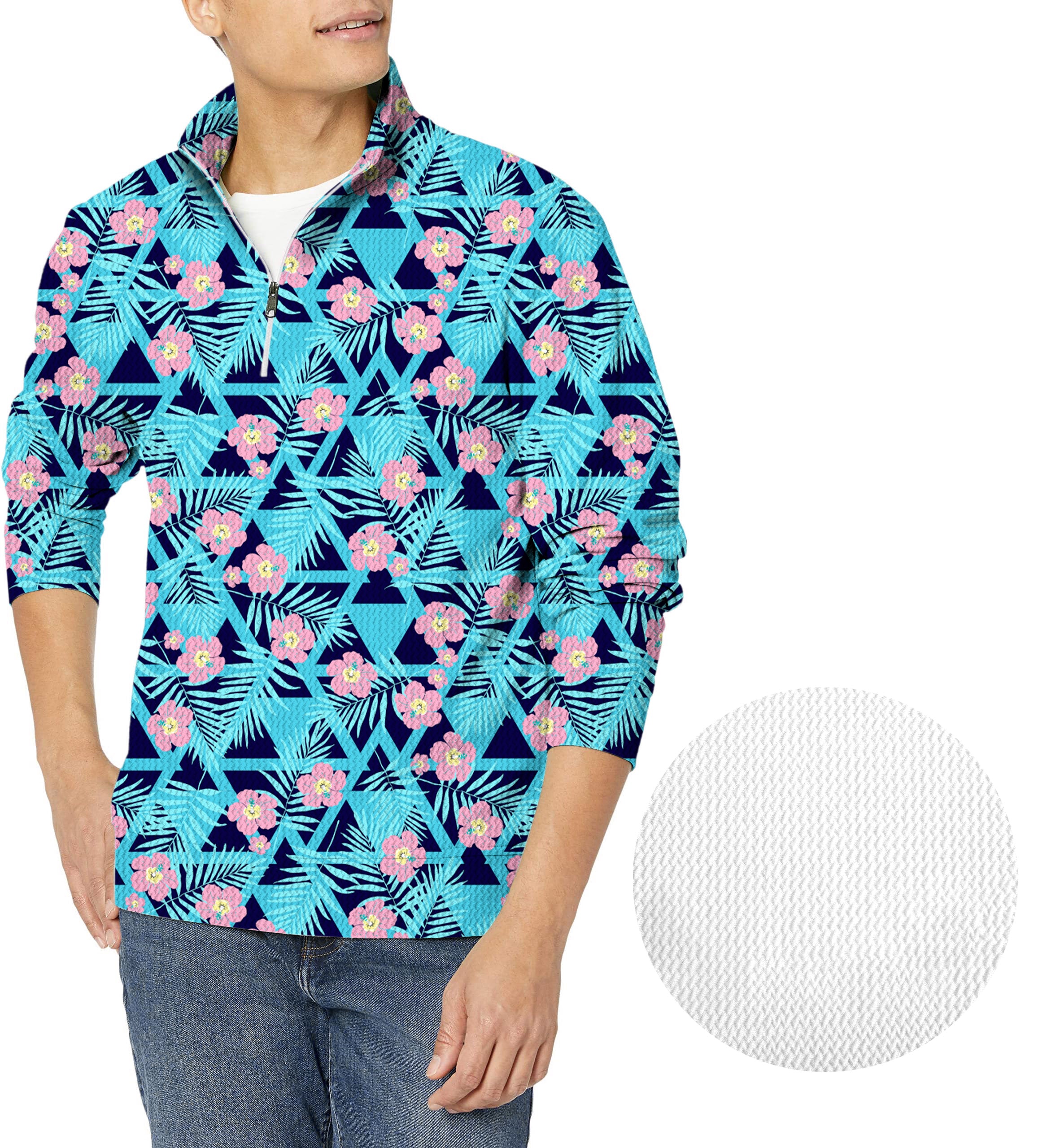 Tropical Bloom-Men's Golf Waffle Zipper Pullover