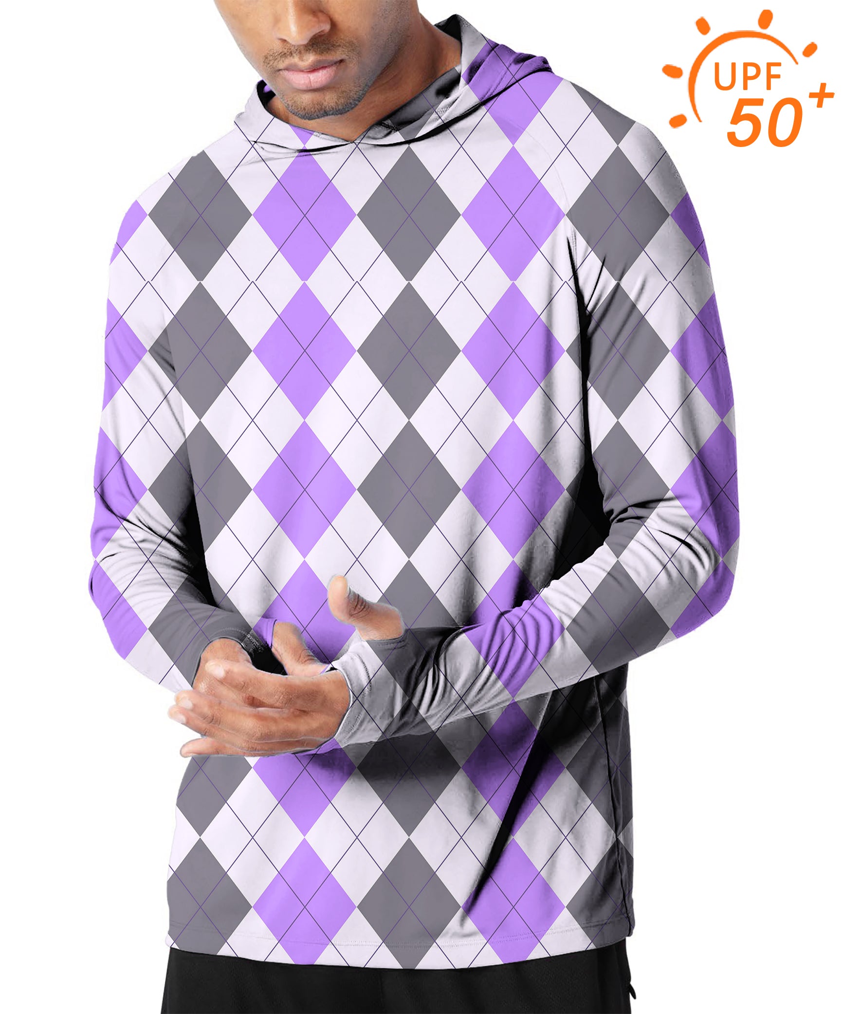 Men's Outdoor Purple grey Argyle Golf Sun Protection Slim Fit  hoodies