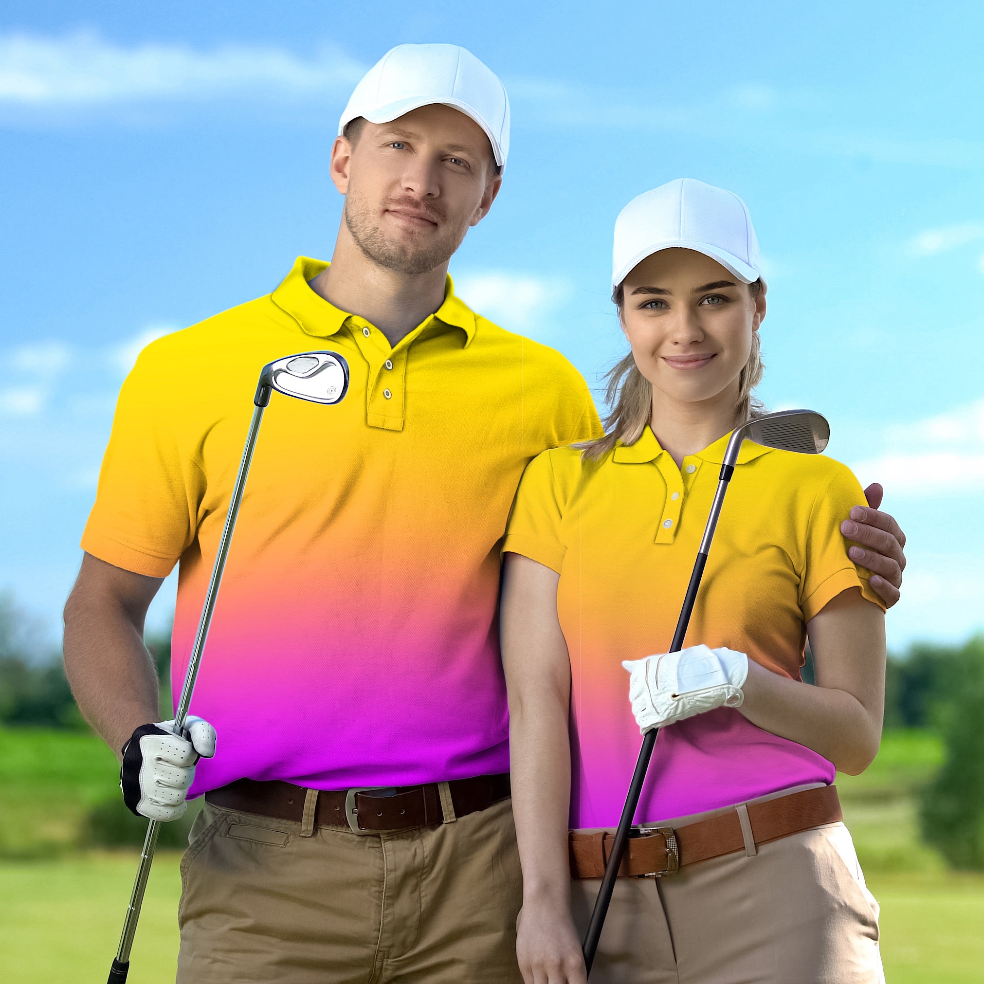 Golf Polo Couple Family set Neon Gradients tournament