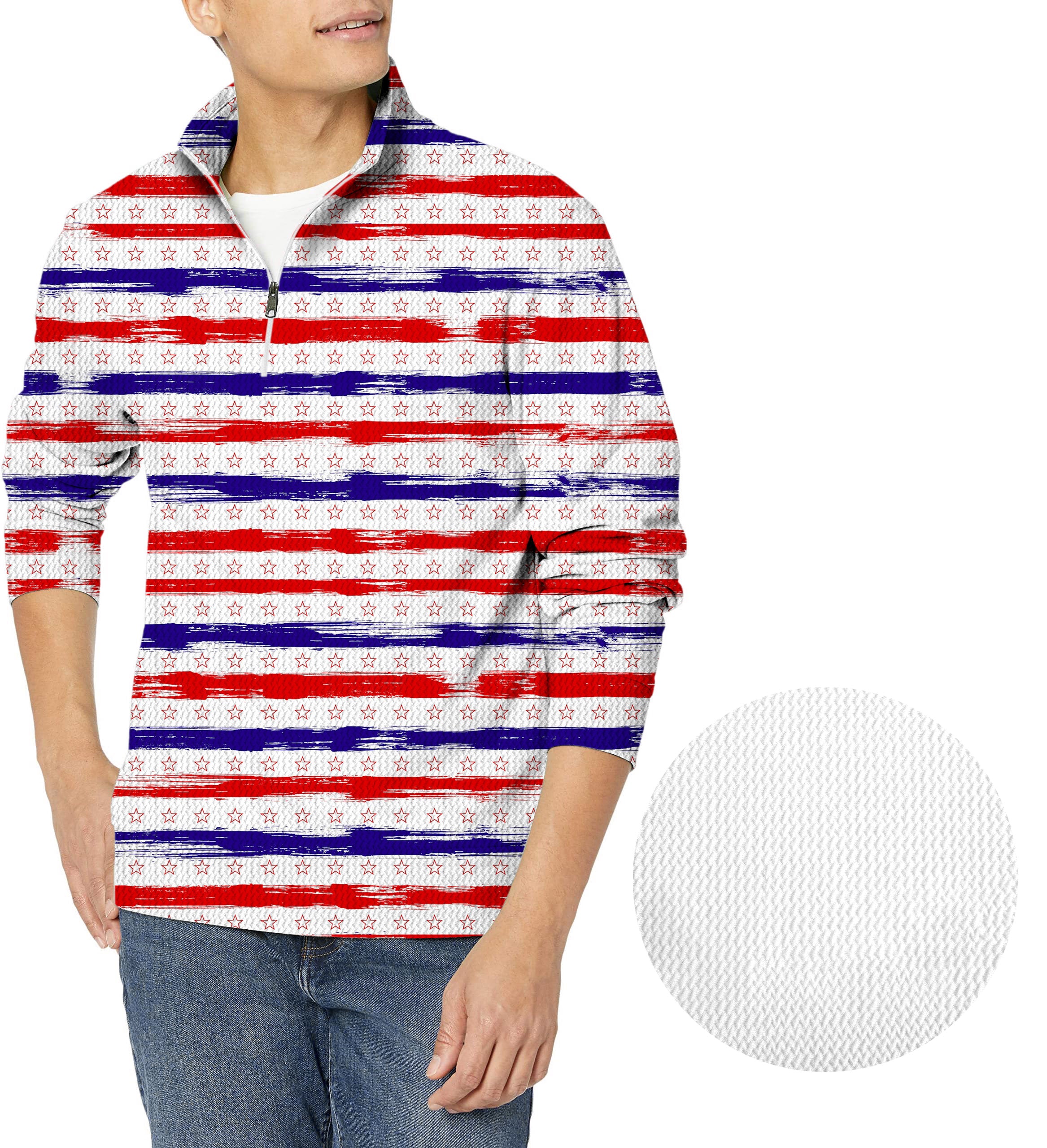 Stars & Stripes-Men's Golf Waffle Zipper Pullover